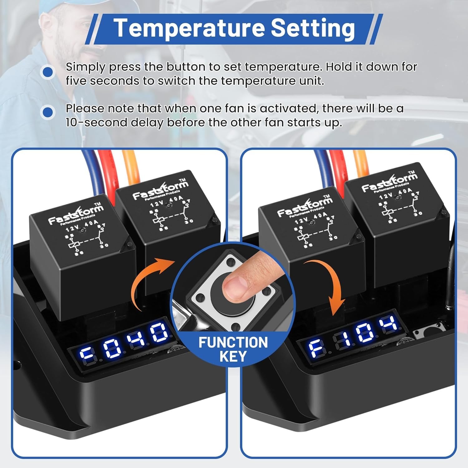 Digital Radiator Fan Switch Kit 12V/24V, Adjustable 104°F-230°F w/Dual Electr…