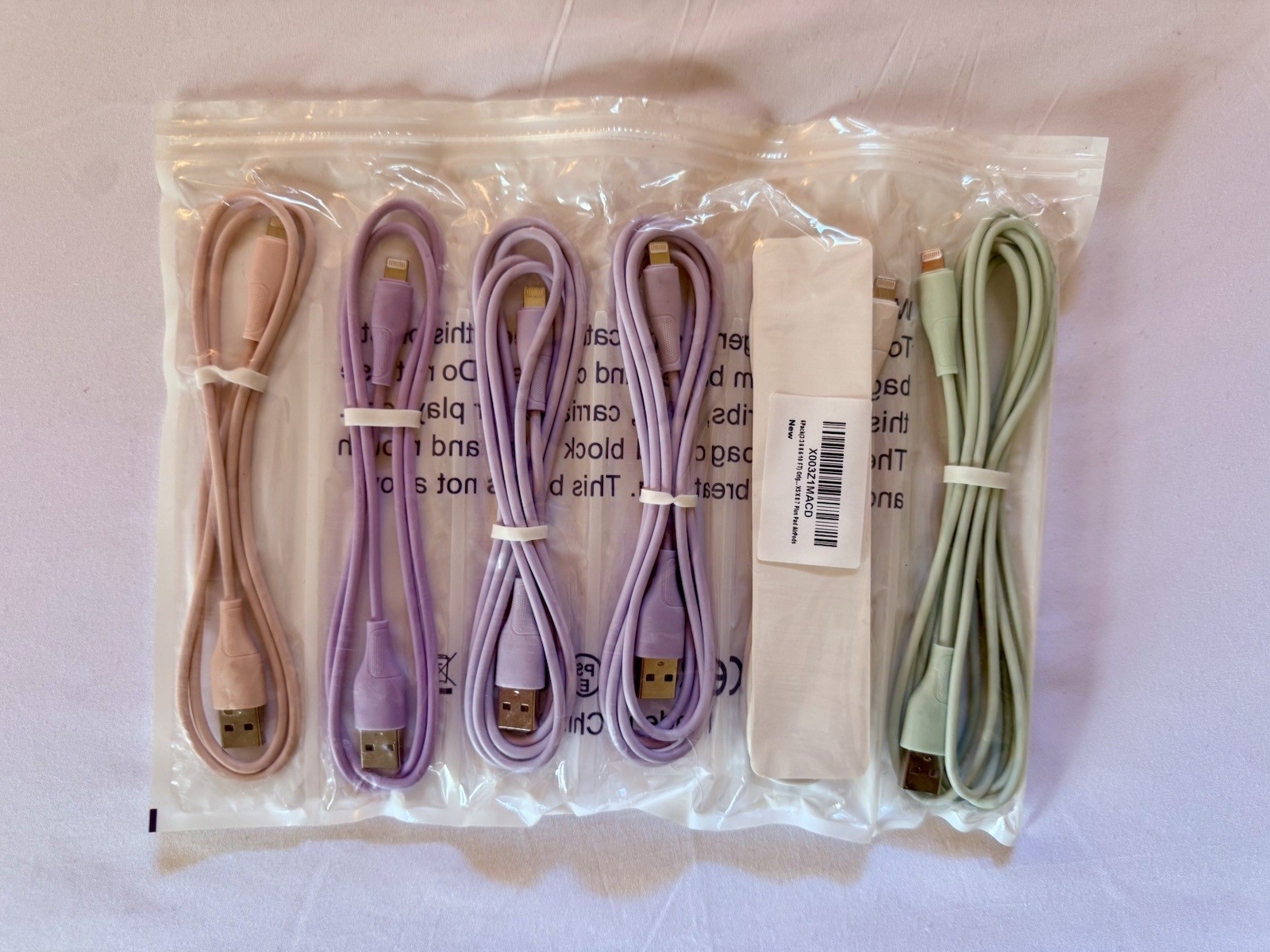 USB-A to Lightning Round Cable Pink/Purple/Green 3/6/10ft For Apple Devices
