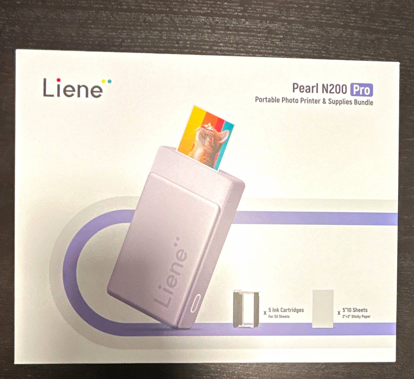 Liene Pearl N200 Pro Portable Color Photo Printer Bundle w/ 5 Ink, 50 Sheets