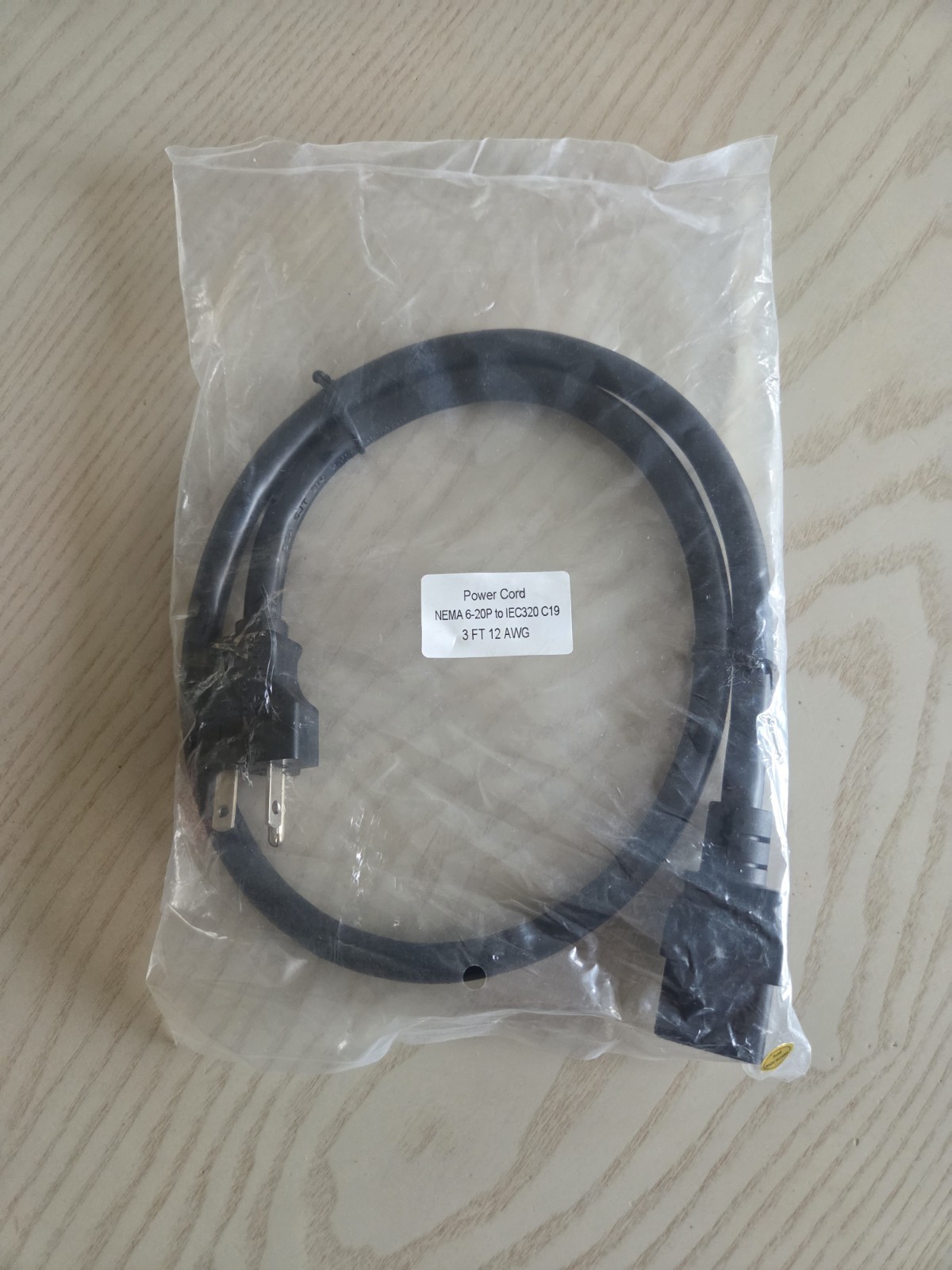 3ft Black AC Power Cable Cord NEMA 6-20P to IEC60320 C19 12AWG 20A/250V SJT
