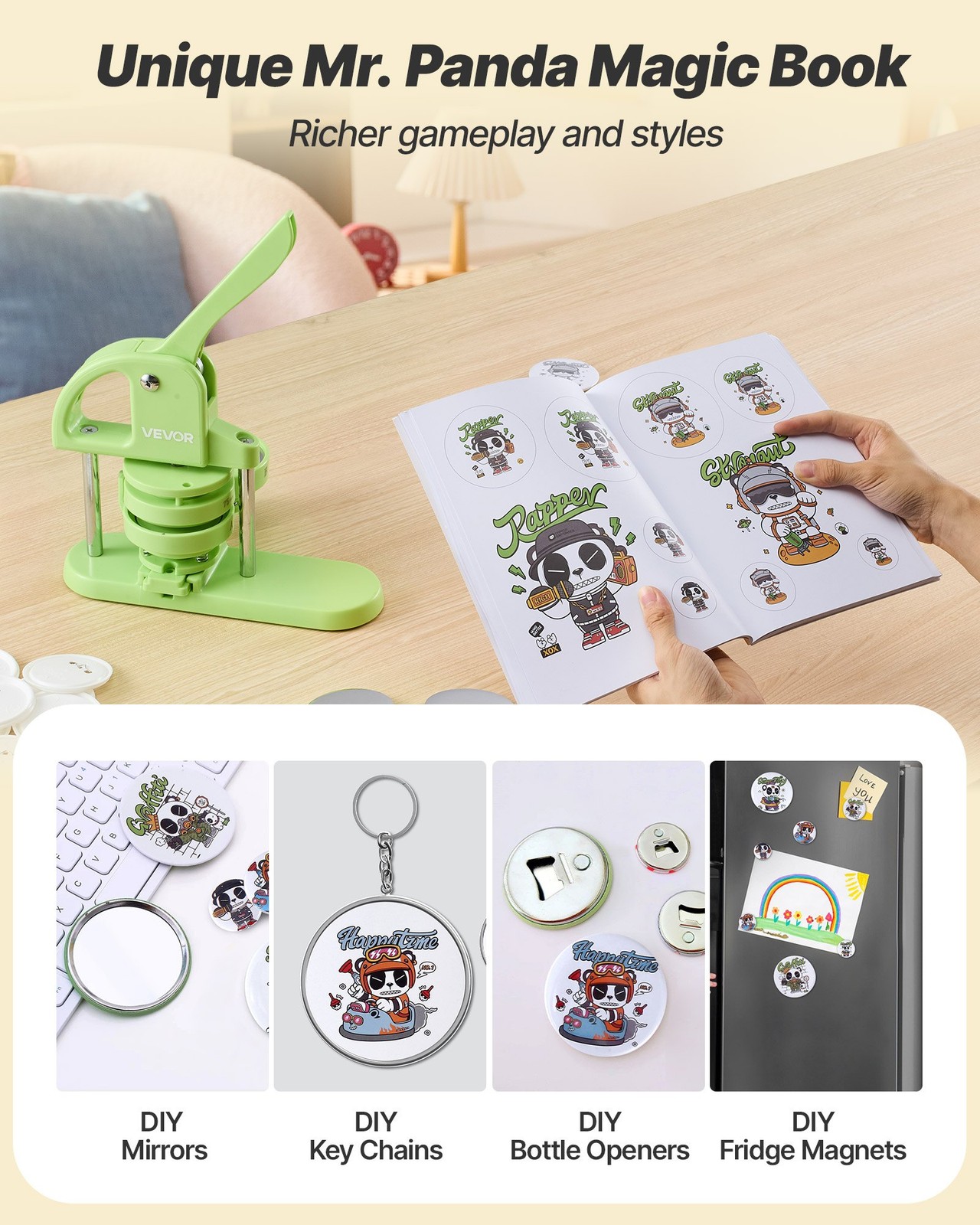 Button Maker Machine, 2.95 in, Plastic Pin Maker with 100pcs Button Parts, Circl