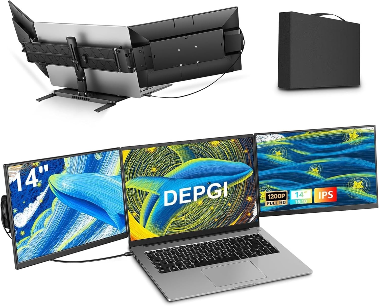DEPGI 14″ Laptop Screen Extender, 1200P FHD Portable Triple Monitor DE141NB