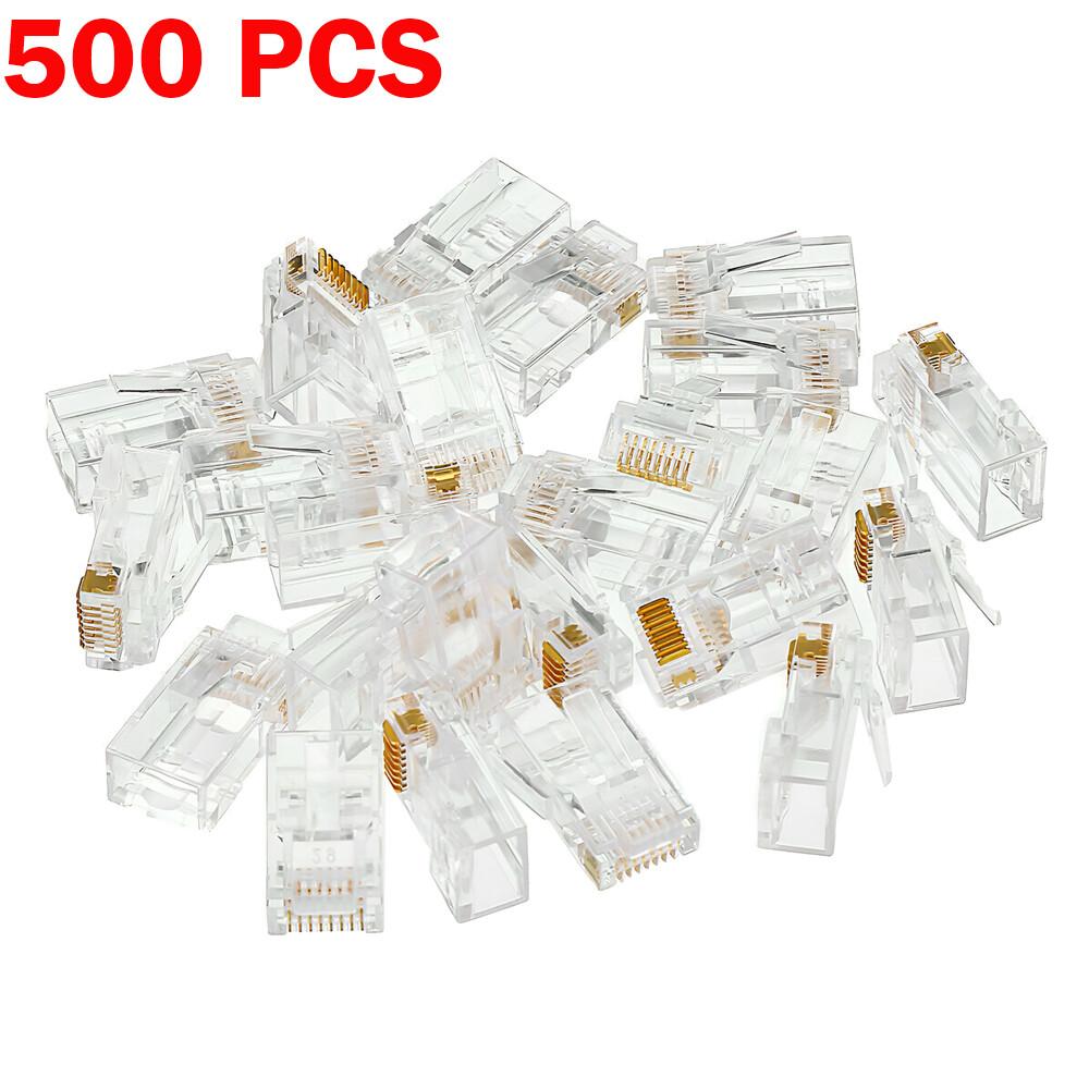 RJ45 End Pass Through Connector CAT5e UTP Gold Plated Modular Plug 8P8C Lot PACK
