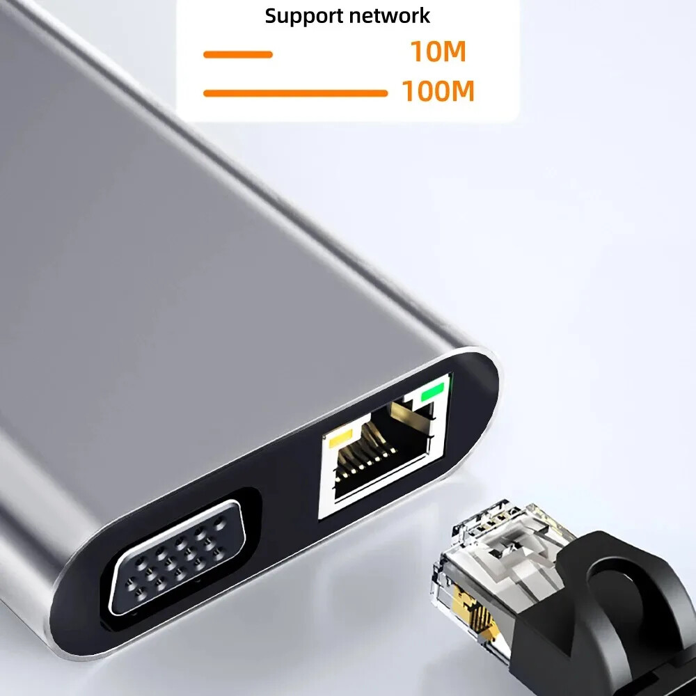 11in1 Type C Hub USB-C To USB 3.0 2.0 HDMI VGA Multi-Hub Dock TF/SD Card Reader