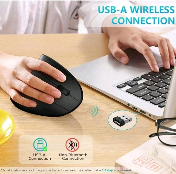 Ergonomic Vertical Wireless Rechargeable Optical Mouse 3 Adjustable DPI 800-1600