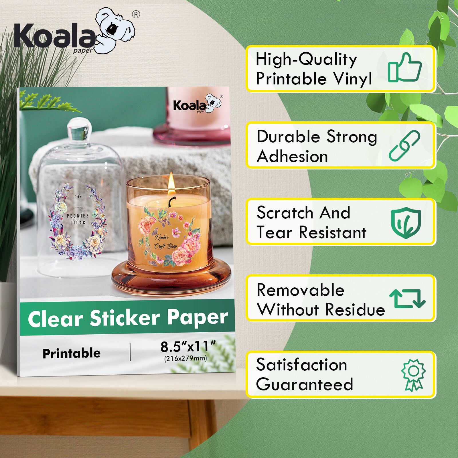 18-54 Koala Crystal Clear Sticker Paper for Inkjet + Laser Printers Glossy Vinyl