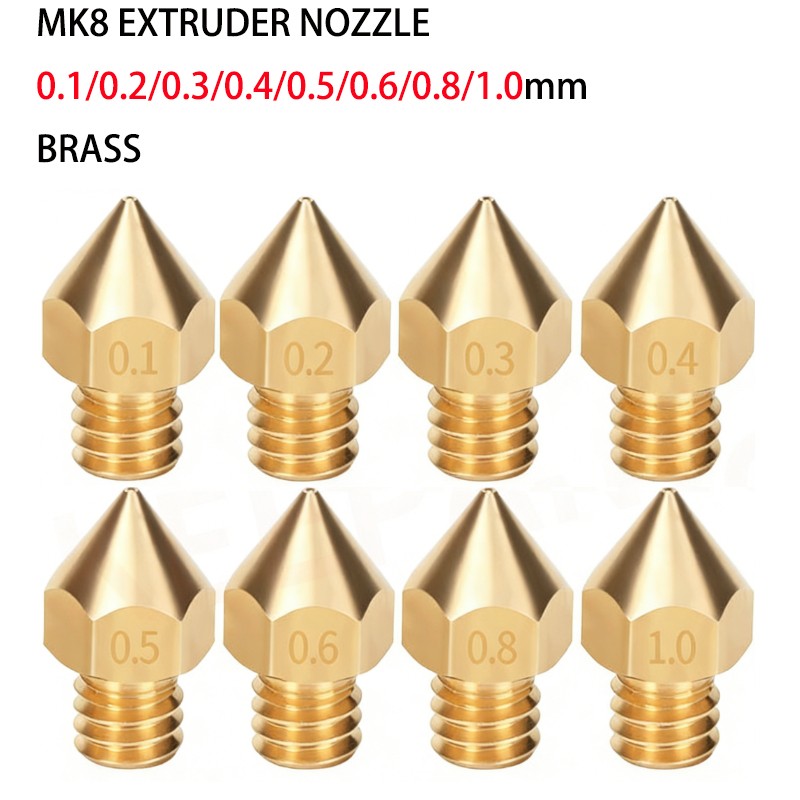 MK8 Brass Extruder Nozzle 0.1mm to 1mm M6 3D Printer CR-10 Ender Anet 1.75mm 3mm