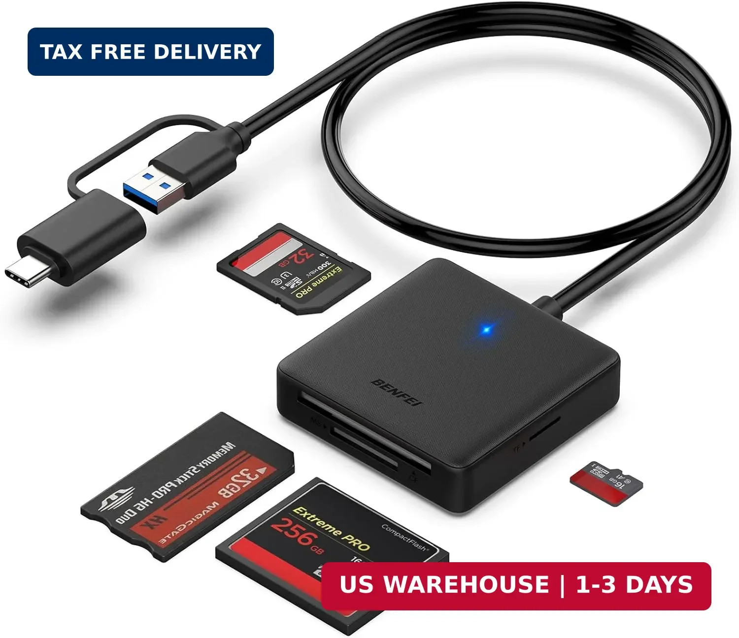 4-in-1 USB C & USB 3.0 SD/TF/CF/MS Card Reader for iPhone 15 MacBook Pro Air