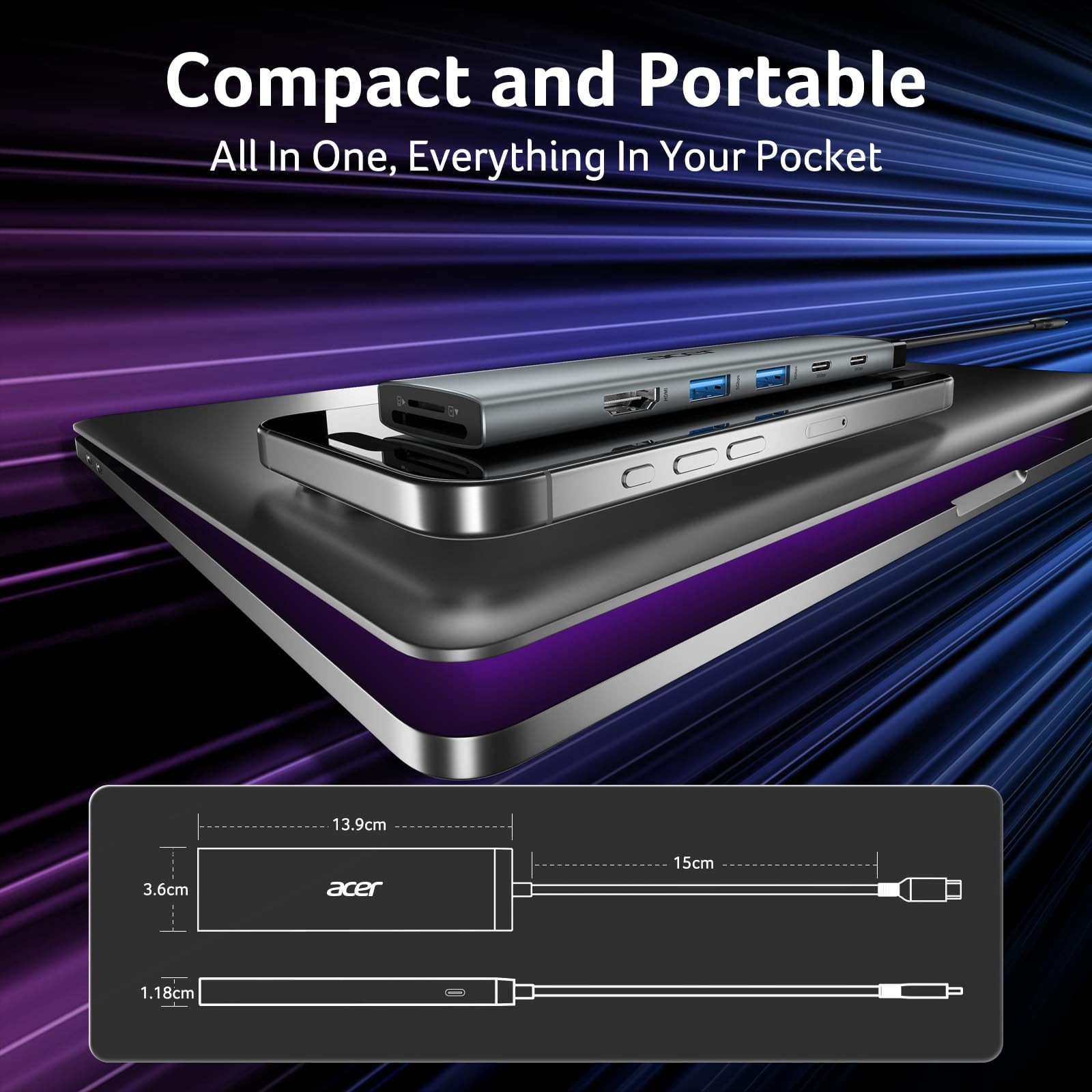 8 in 1 USB C Hub 10Gbps, USBC to HDMI Adapter 4K@60Hz, 2×USB-C 3.2, 2×USB A 3…