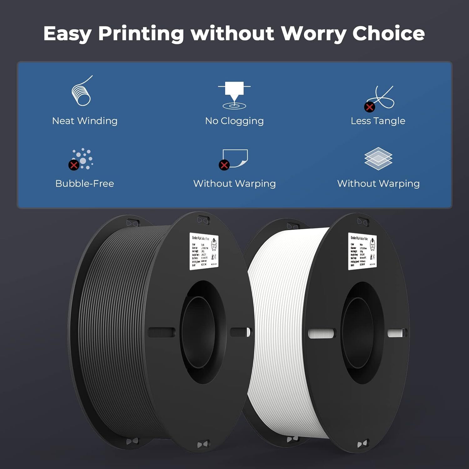 2 Pack Creality 3D Printer Filament 1.75mm 2KG Ender PLA Filament for 3D Printer