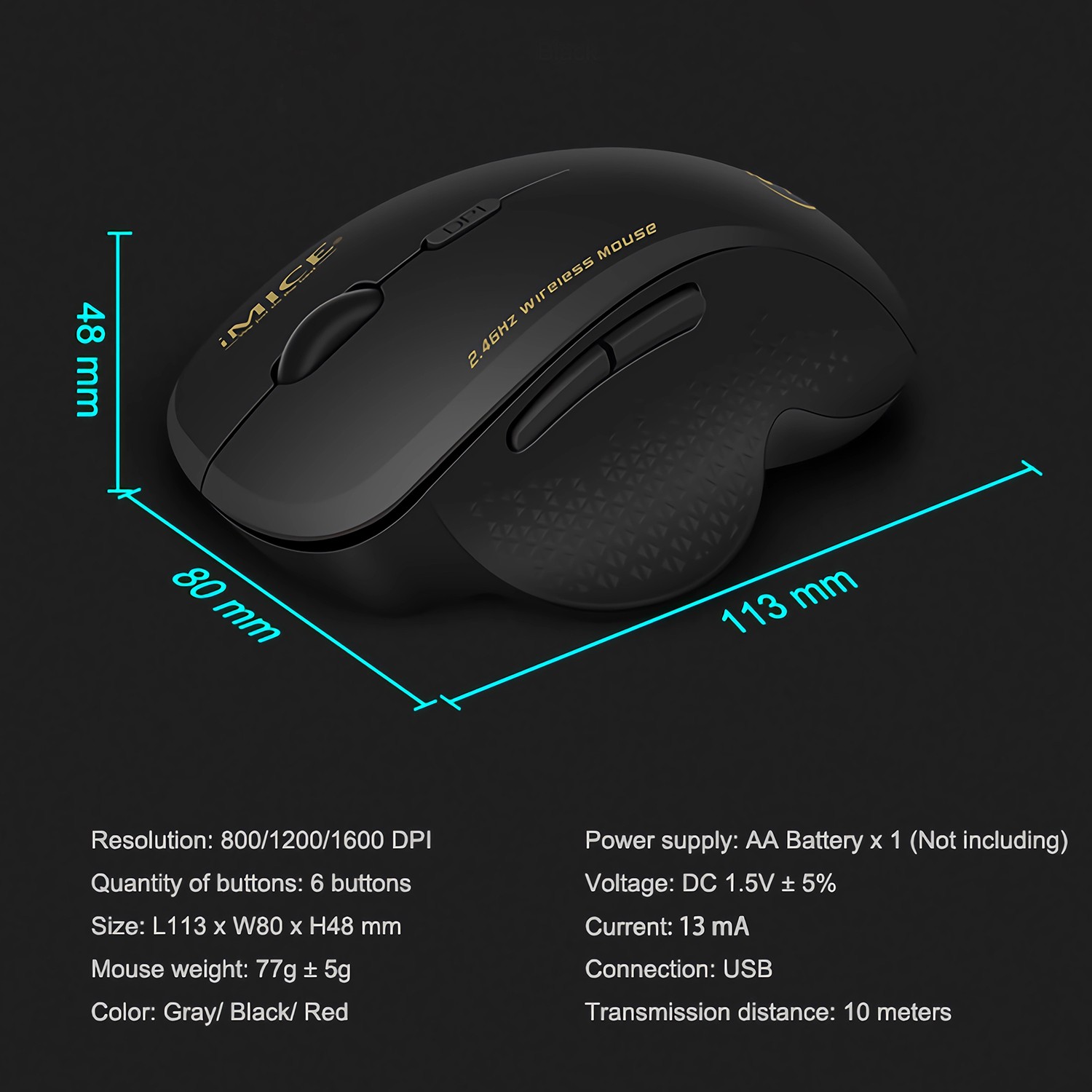 2.4GHz Wireless Optical Mouse Computer Mice 6 Buttons & USB Receiver for Laptop