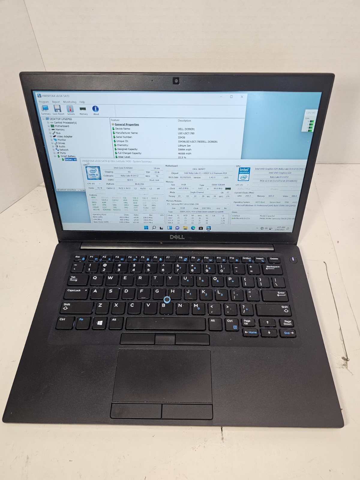Dell Latitude 7490 14″ Laptop i5-8350U 1.70GHz 8GB RAM 256GB SSD Win11 #04