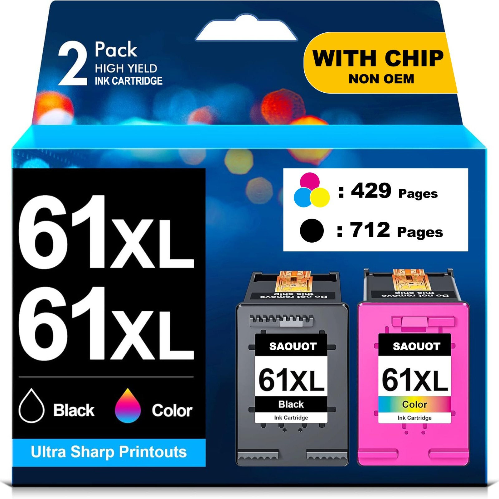 2PK 61XL Ink Cartridge Combo Pack Compatible for HP Ink 61 XL for Envy 4500 5530