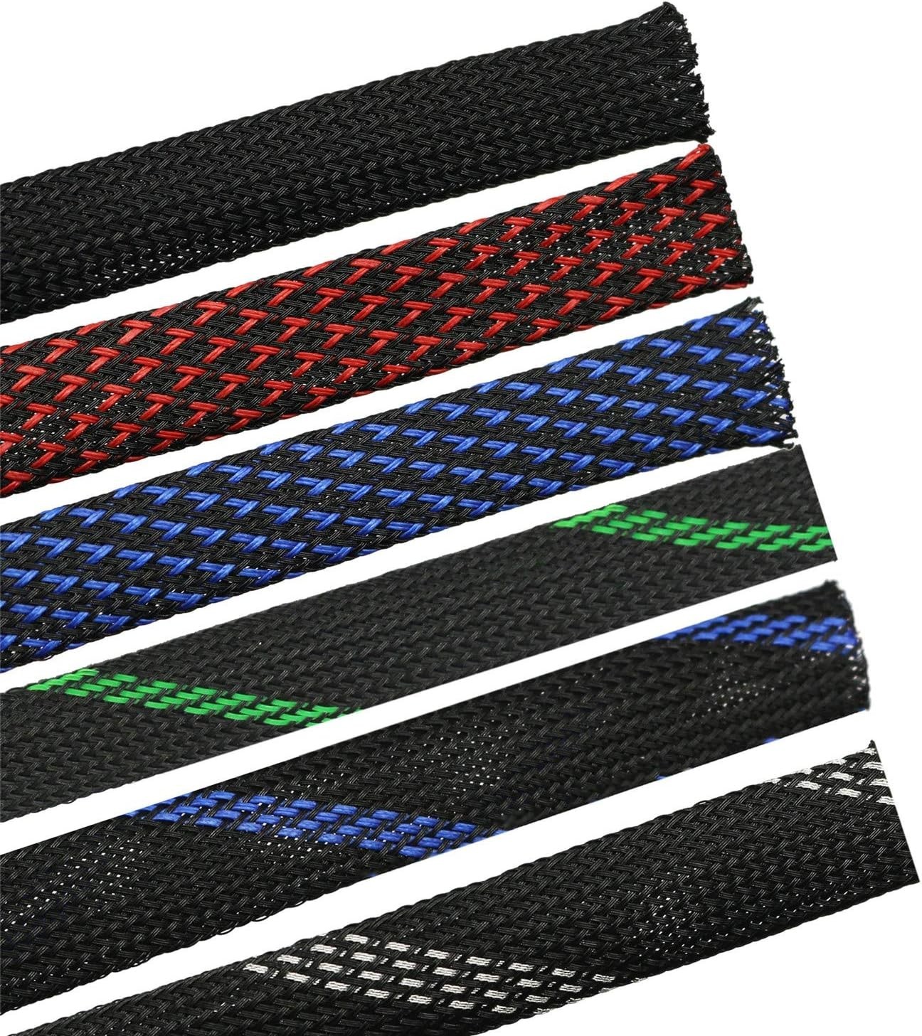 30ft PET Expandable Sleeving Wire Cable Sleeve 1/2, RedBlack