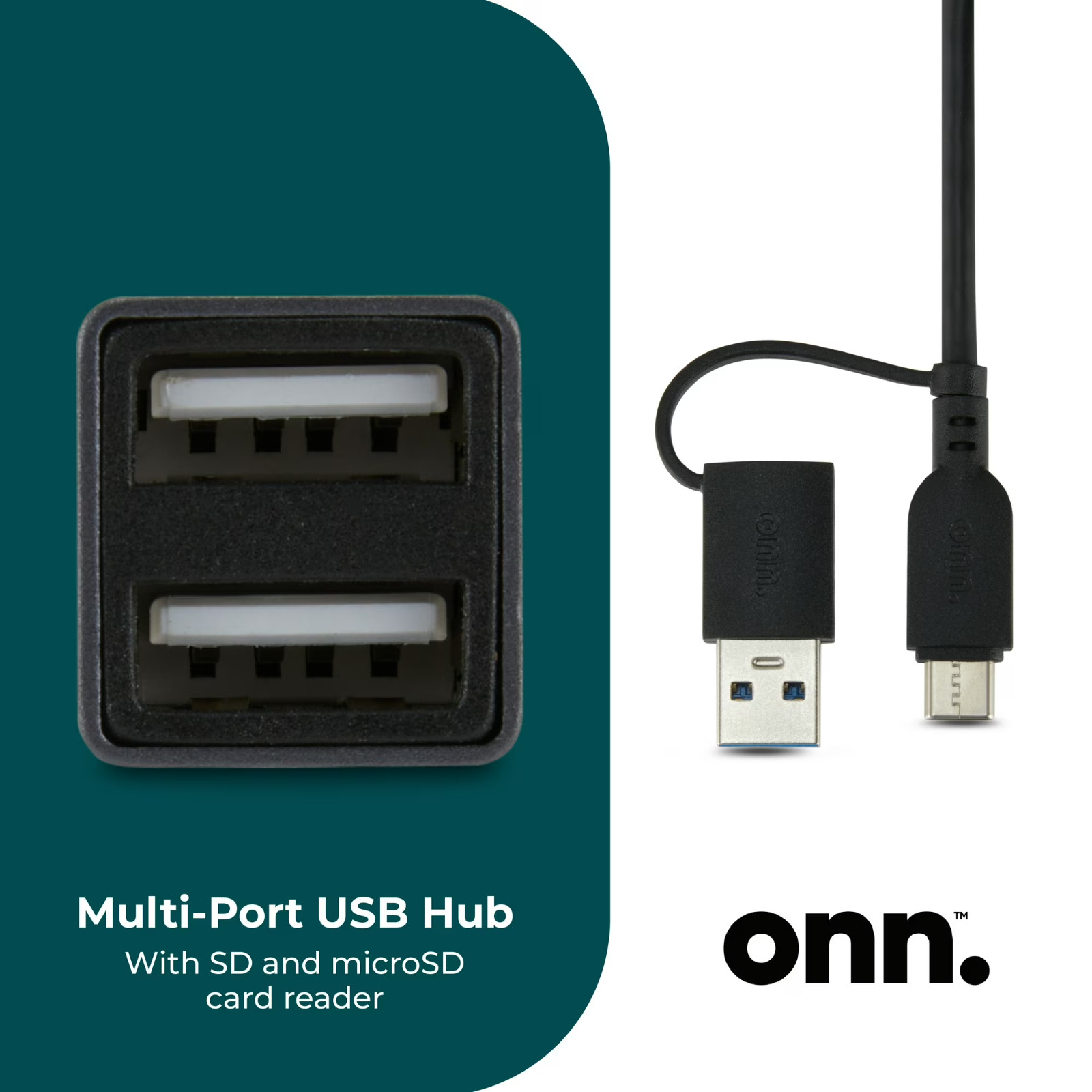 onn 5-Port USB 3.0 Hub SD microSD Card Reader USB-C Adapter for PC Mac Android