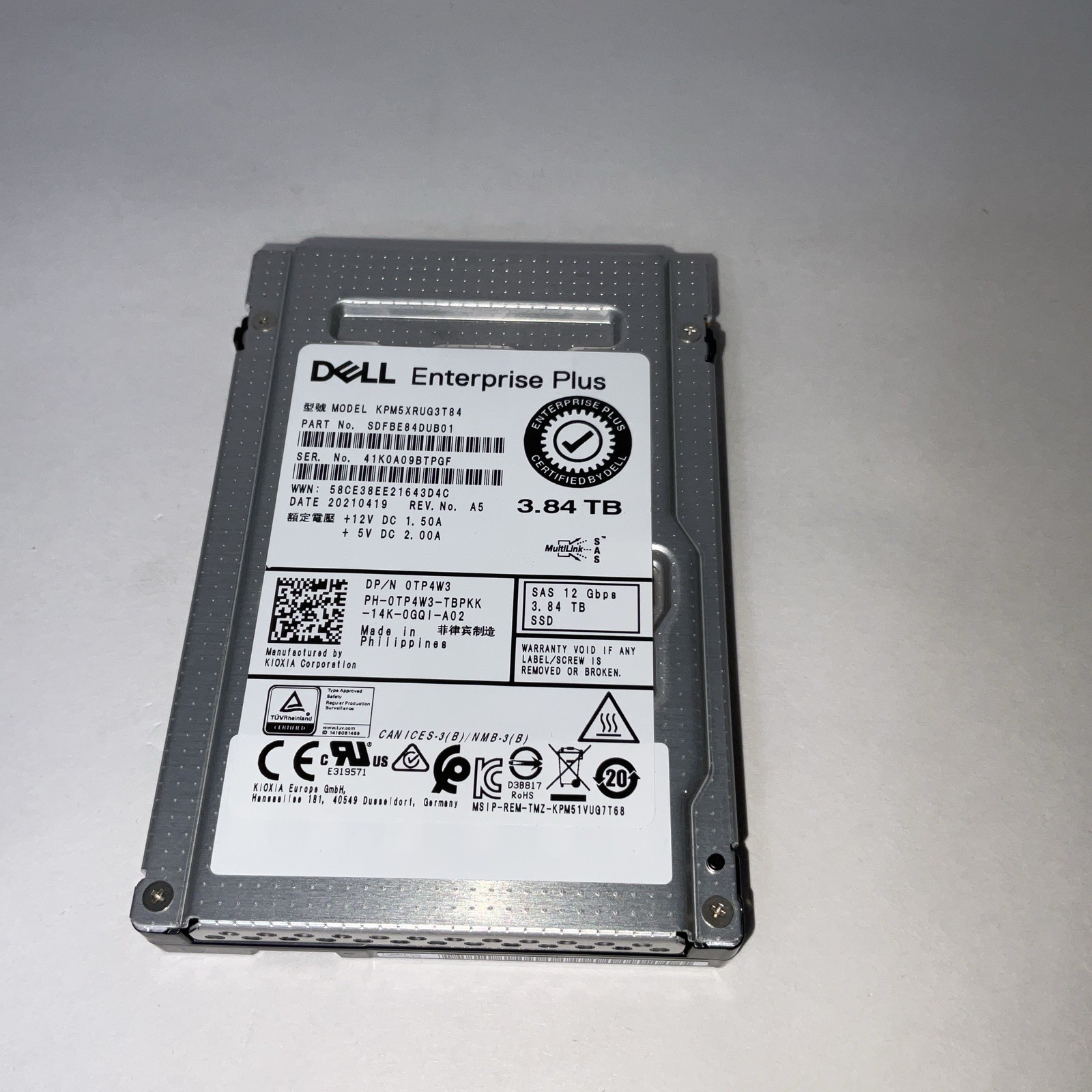 Dell Enterprise Plus 3.84TB 2.5″ SAS SSD – KPM5XRUG3T84 – 81 % SSD Life Remain