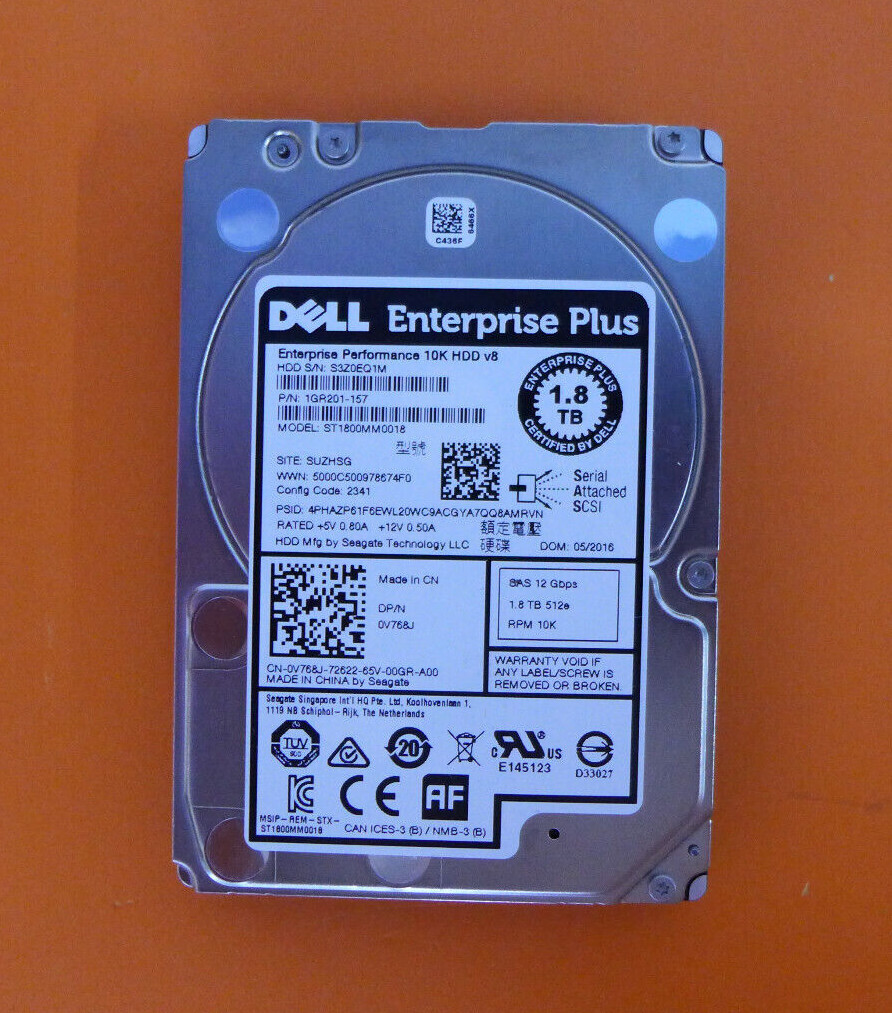 Genuine Dell Compellent 1.8TB 10k RPM SAS 12 Gbps 2.5″ Hard Drive V768J