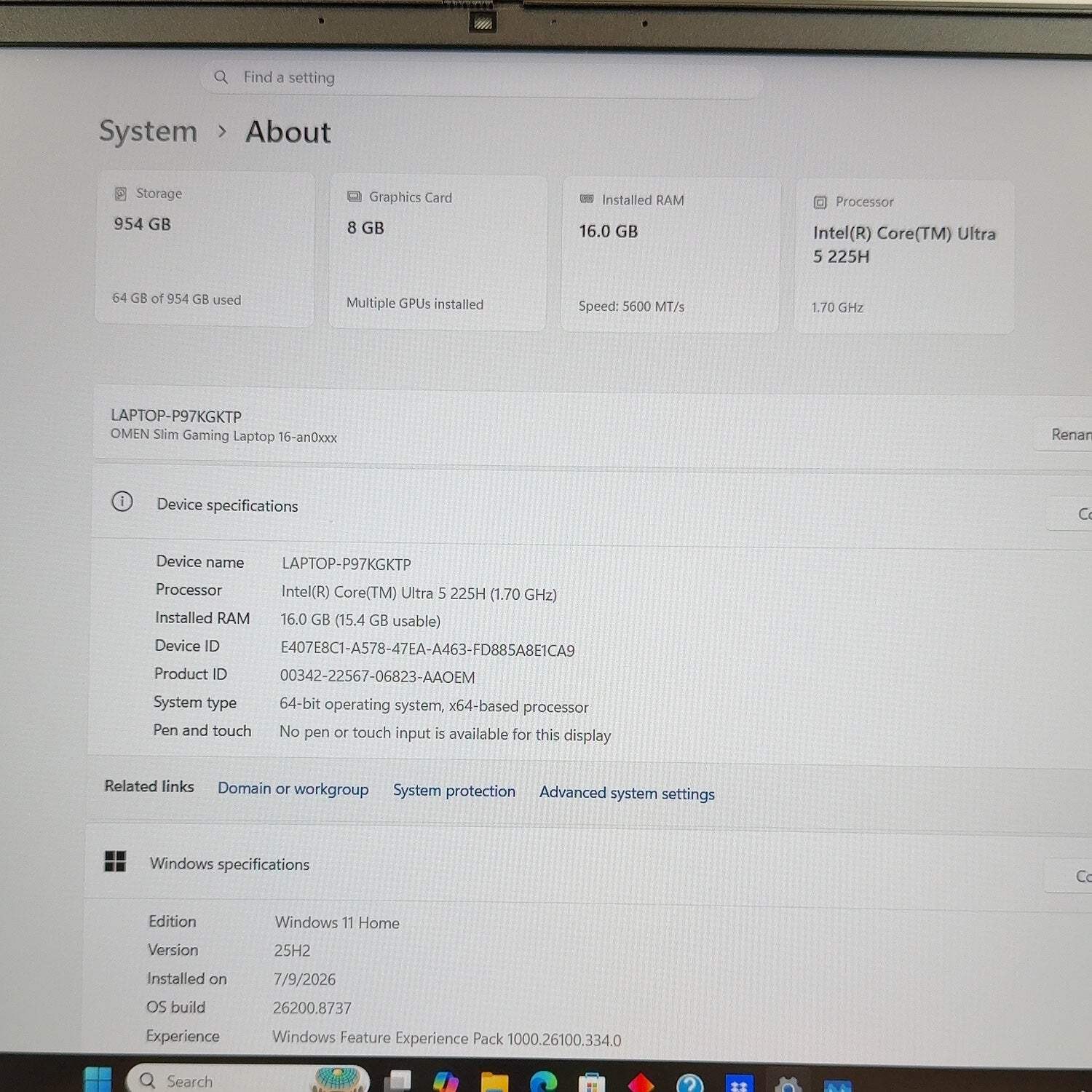 HP Omen Slim 16-AN0027WM 16″ Core Ultra 5 225H 16GB RAM 1TB SSD GeForce RTX 5050