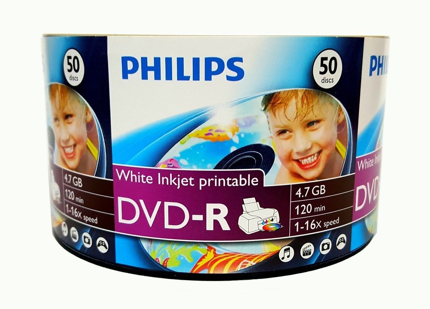 200 PHILIPS Blank 16X DVD-R DVDR White Inkjet Hub Printable 4.7GB Media Disc