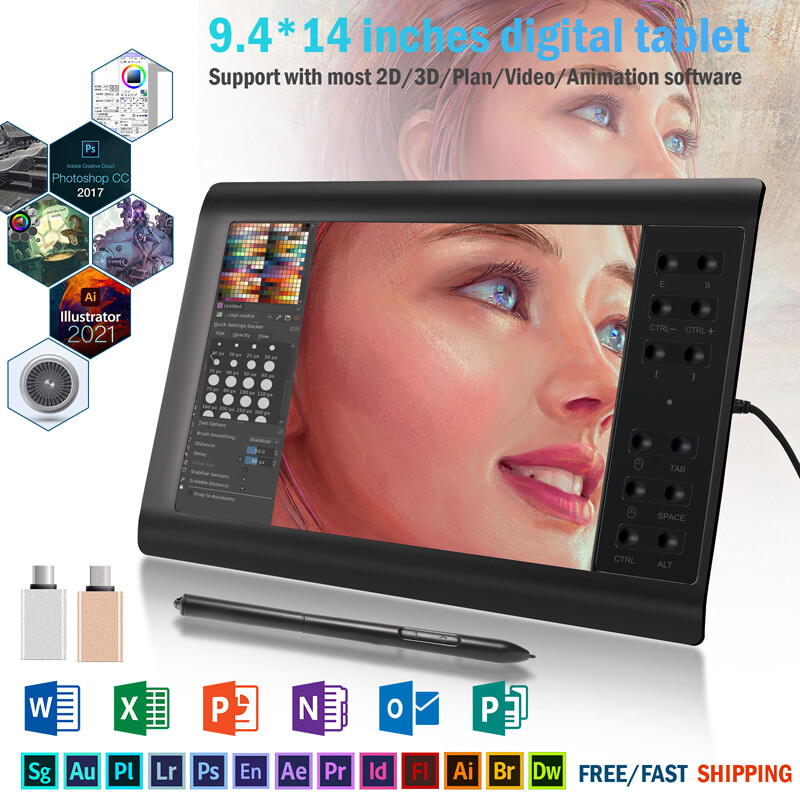 Graphics Drawing Tablet with Battery-Free Stylus for Mac, Windows PC and Android