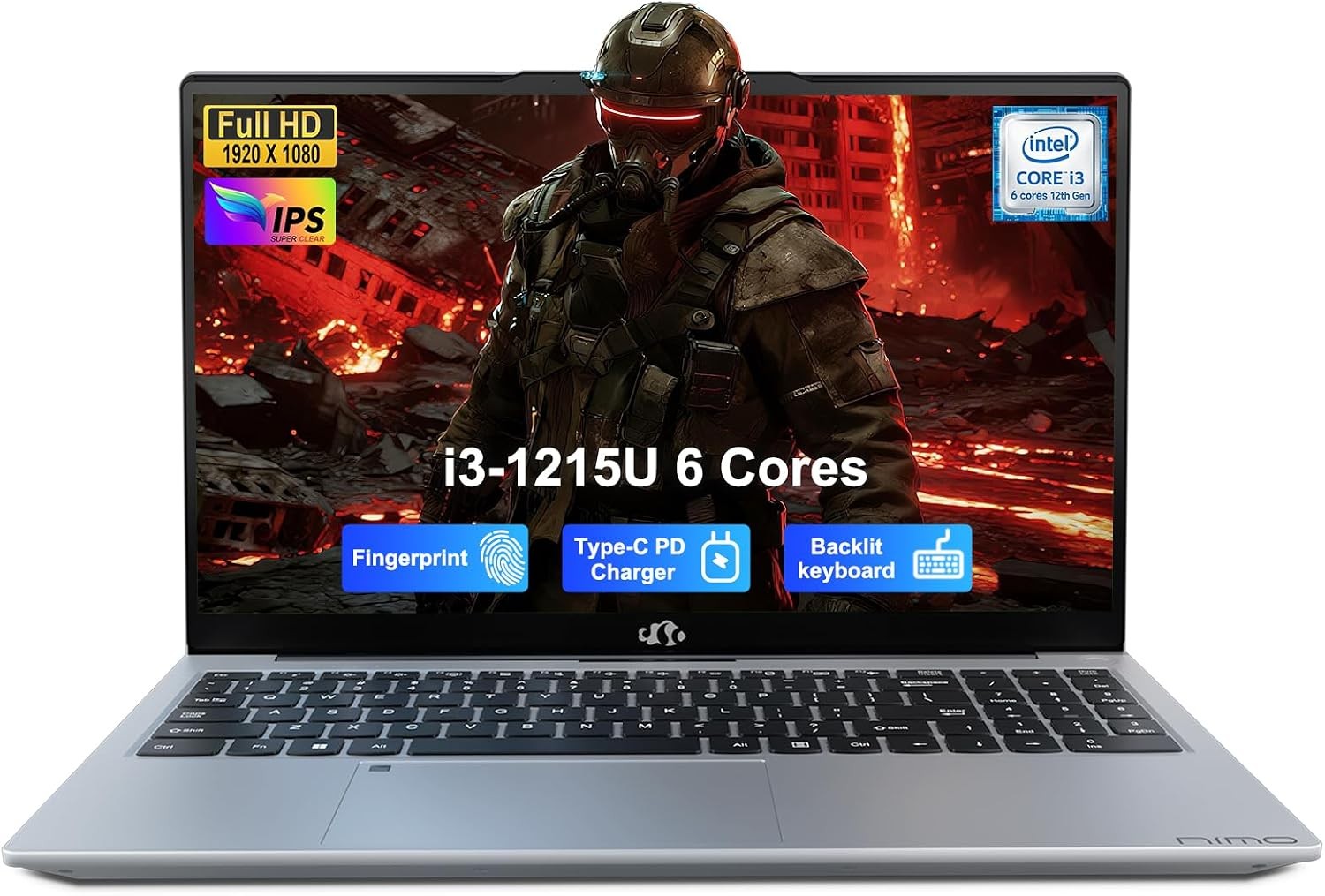 NIMO 15.6″ FHD IPS Laptop, Intel Core i3-1215U 8GB RAM,128GB SSD, Win 11 Home