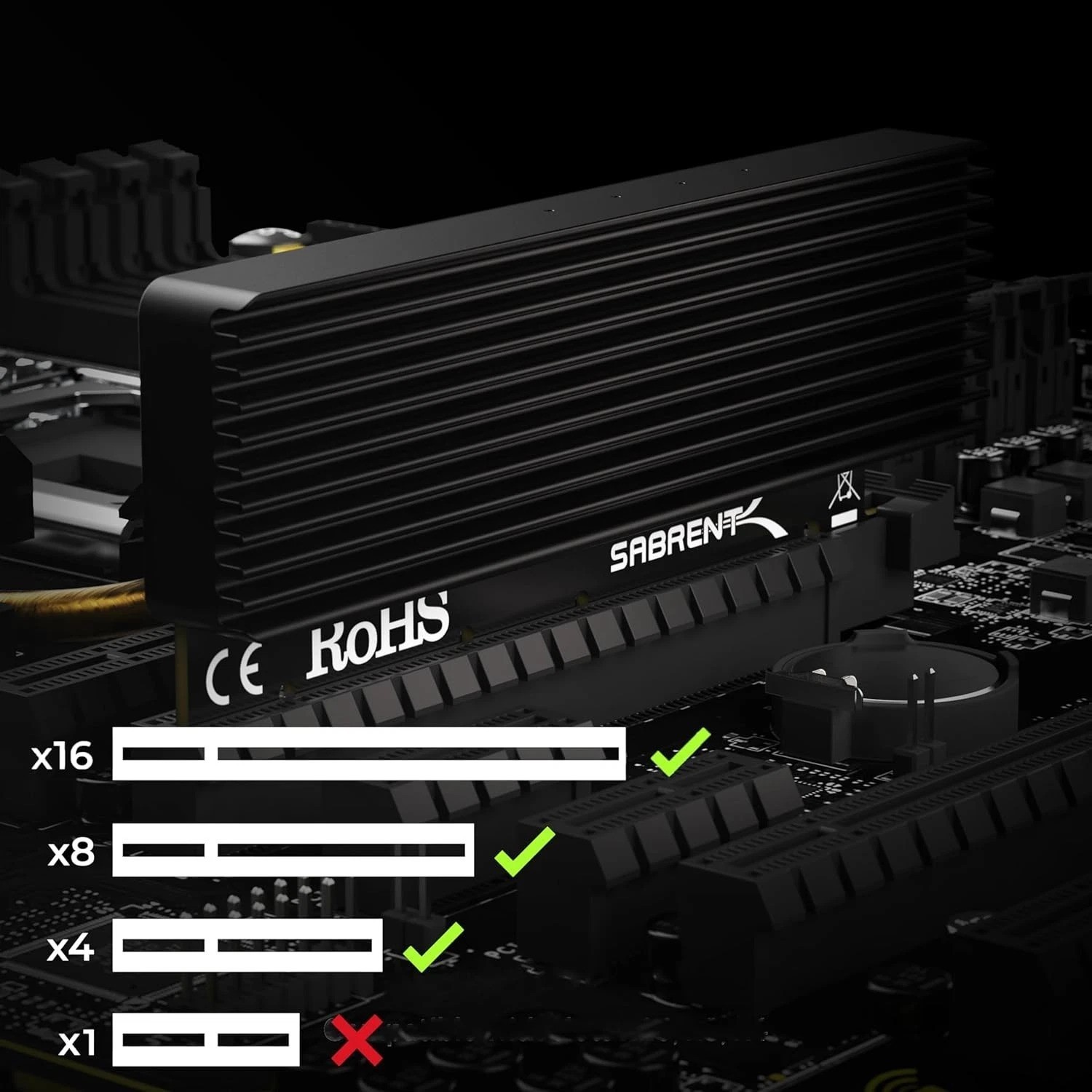 Ultra-Fast M.2 NVMe SSD PCIe X16/X8/X4 Adapter with Aluminum Heatsink
