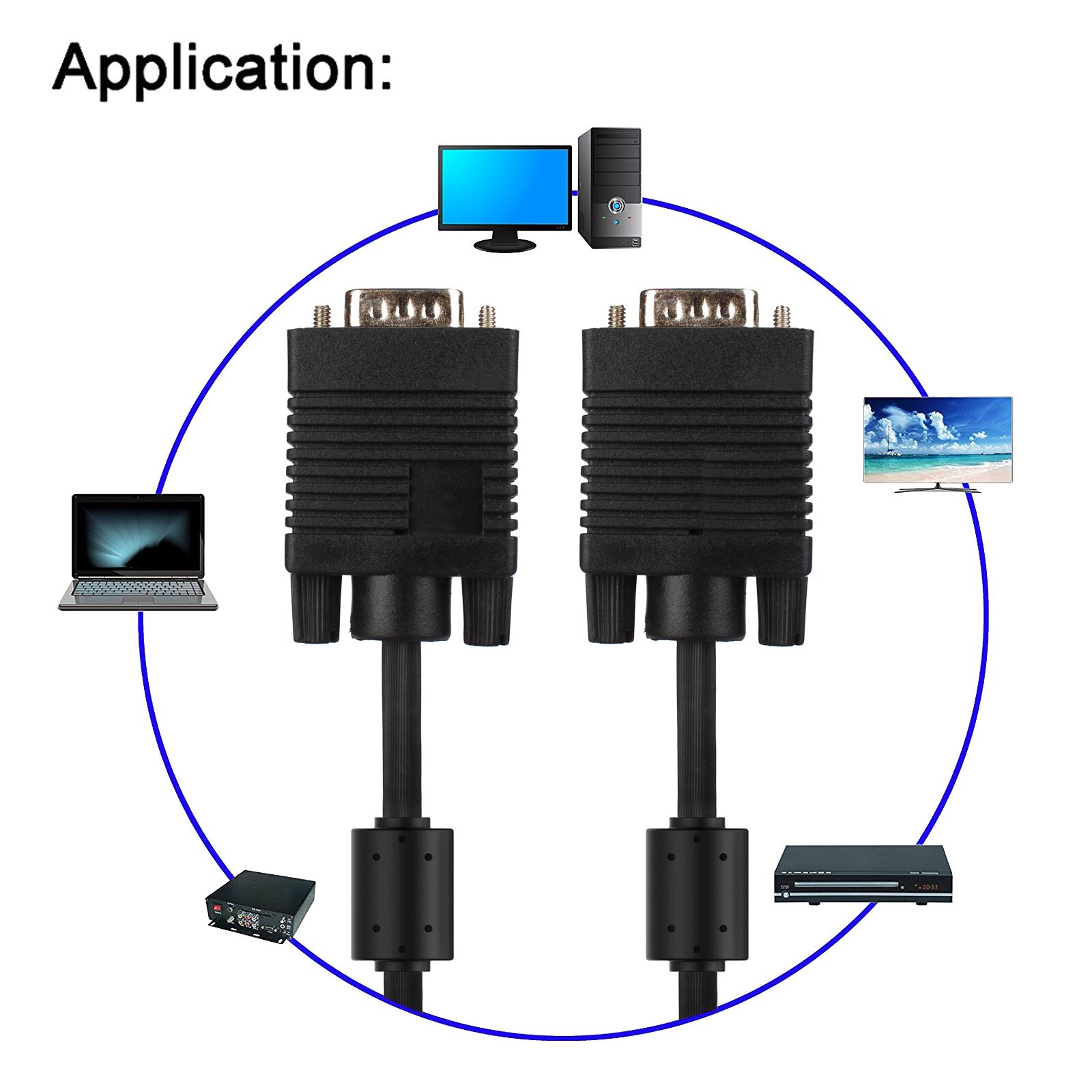 6ft VGA SVGA D-Sub Male to Male Monitor Cable for PC TV Projector LCD M/M 15pin