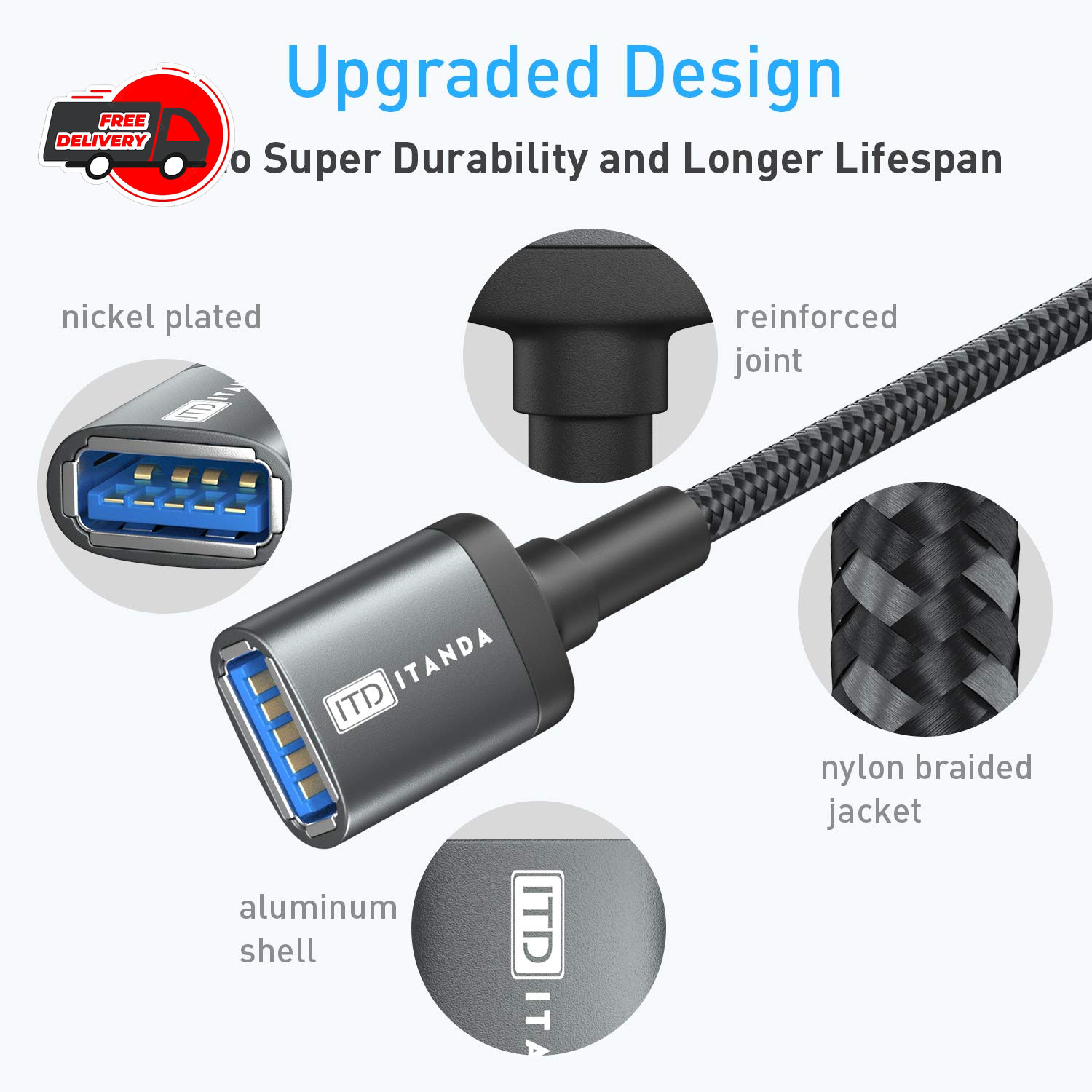 10FT USB Extension Cable USB 3.0 Extension Cord Type A Male to Female5Gbps Da…