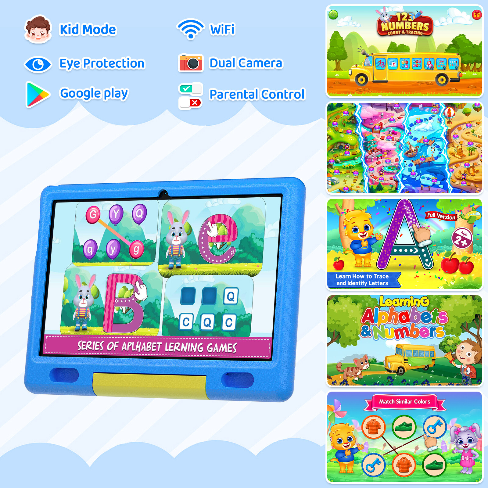 Aeezo Kids Tablet 10 inch Android 13 Tablet 6GB RAM, 64GB ROM with Shockproof PC