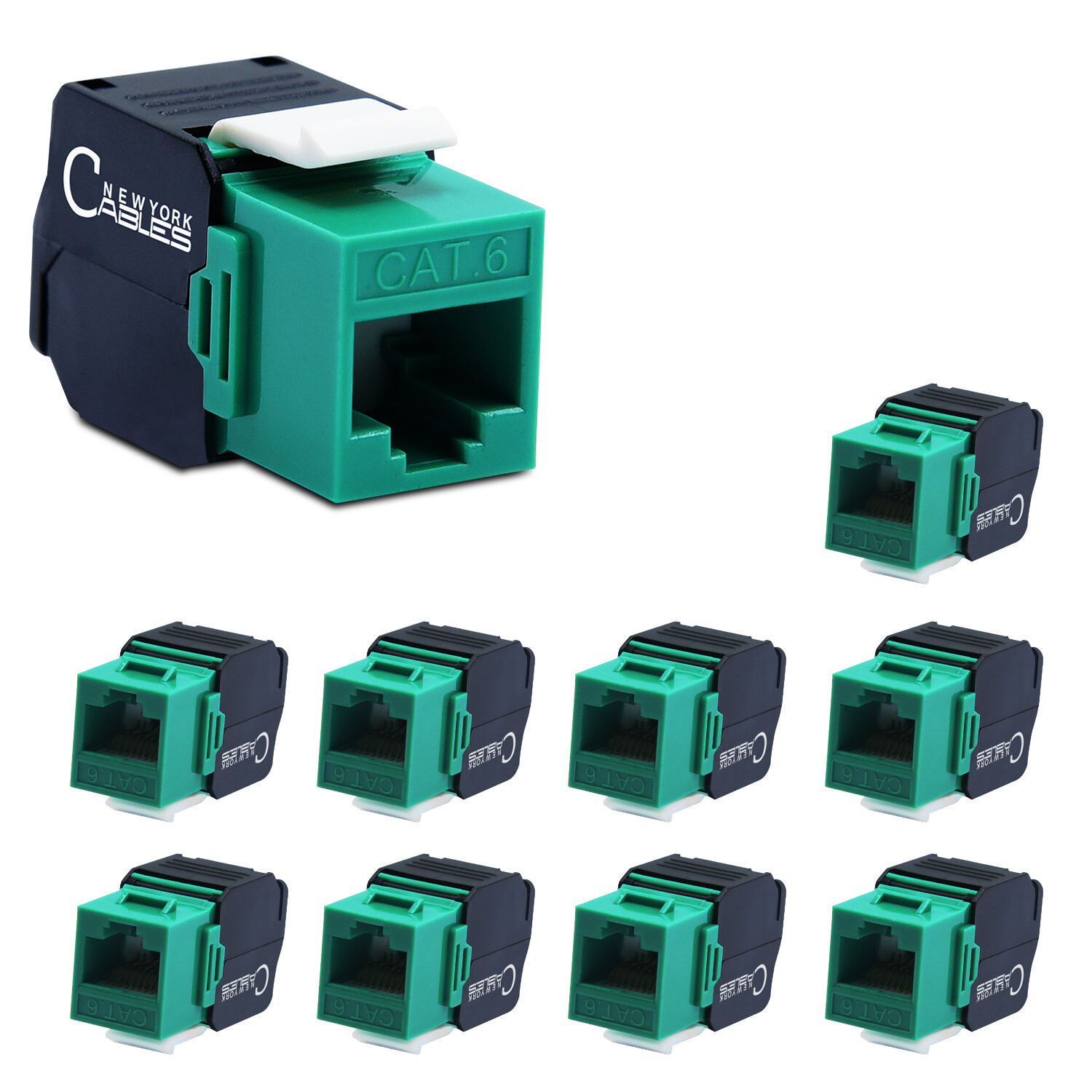 Cat6 RJ45 Keystone Jack 10 Pack 180? Ethernet Network Plug 8P8C Vertical Green