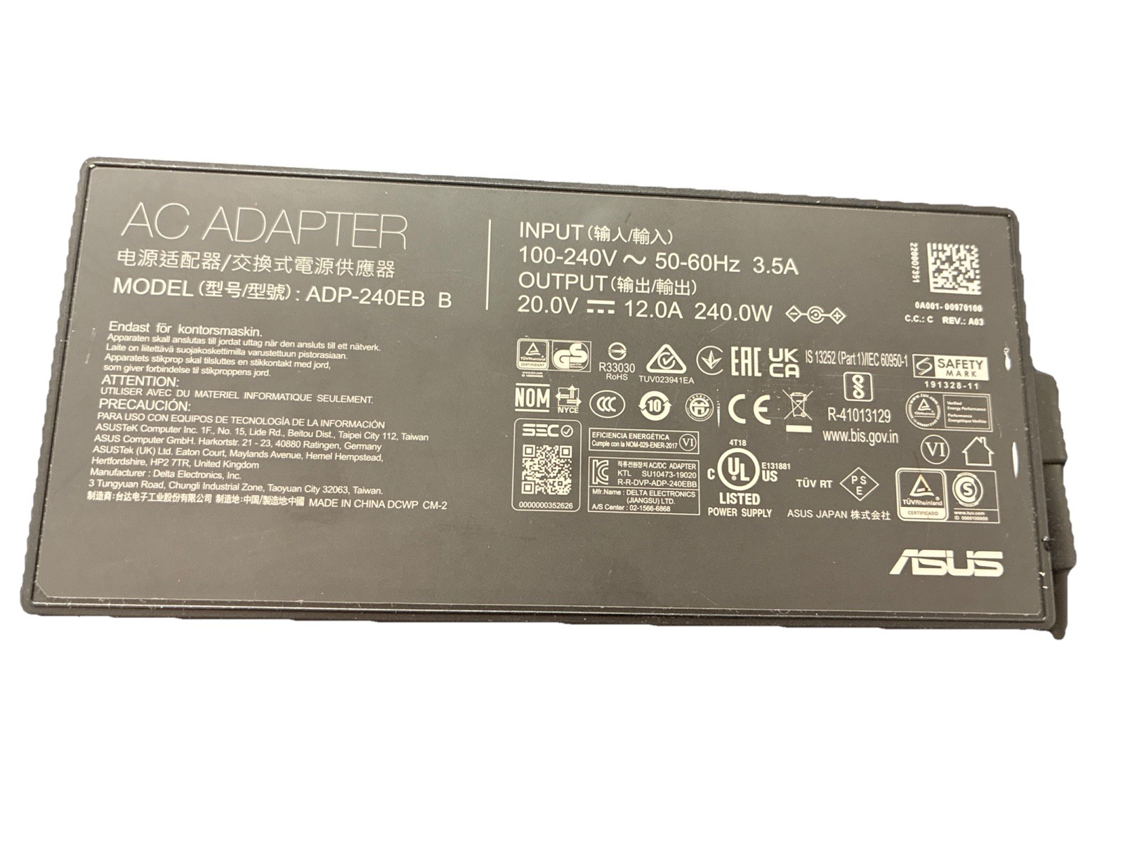 Genuine ASUS 240W 20.0V AC Adapter for ASUS ROG Strix SCAR/Zephyrus ADP-240 EB B