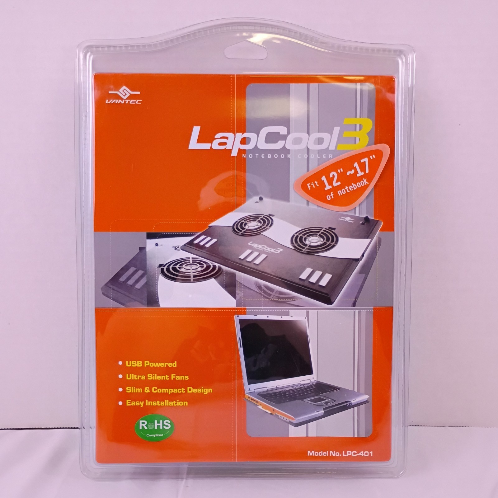 Vantec LapCool 3 Notebook Cooler Dual Fan 1500 RPM USB Model LPC-401 New Sealed
