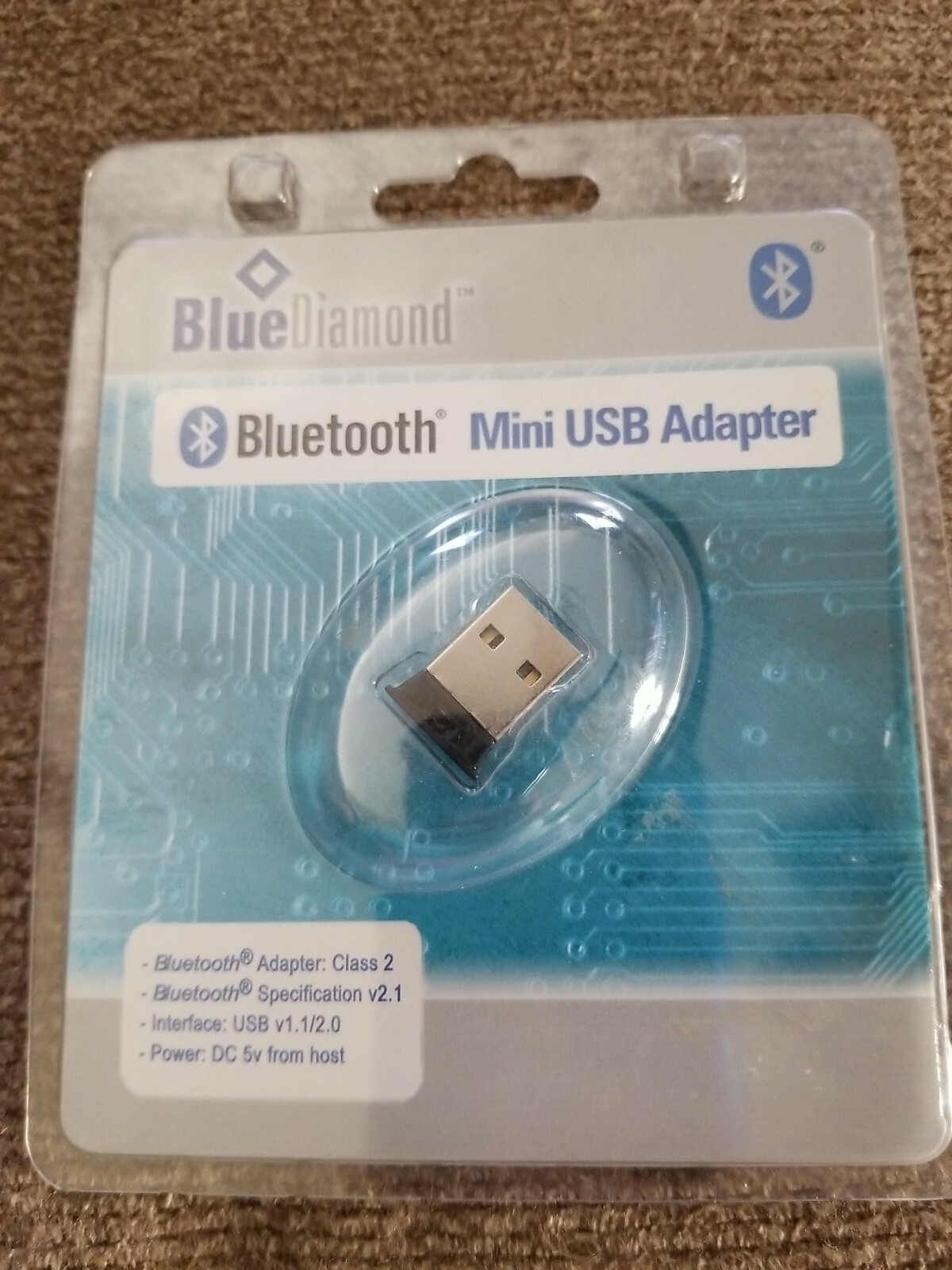 Bluetooth Mini USB Adapter Blue Diamond Class 2 Spec v 2.1 USB v1. 1/2.0