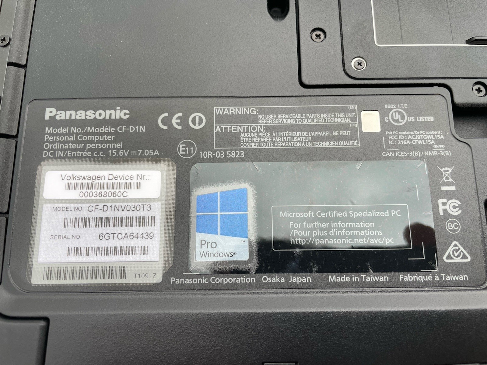 Panasonic CF-D1 MK3 VAS 6160C VW,Touch,i5-6300U,2.4GHz,16GB,2TB,DEMO