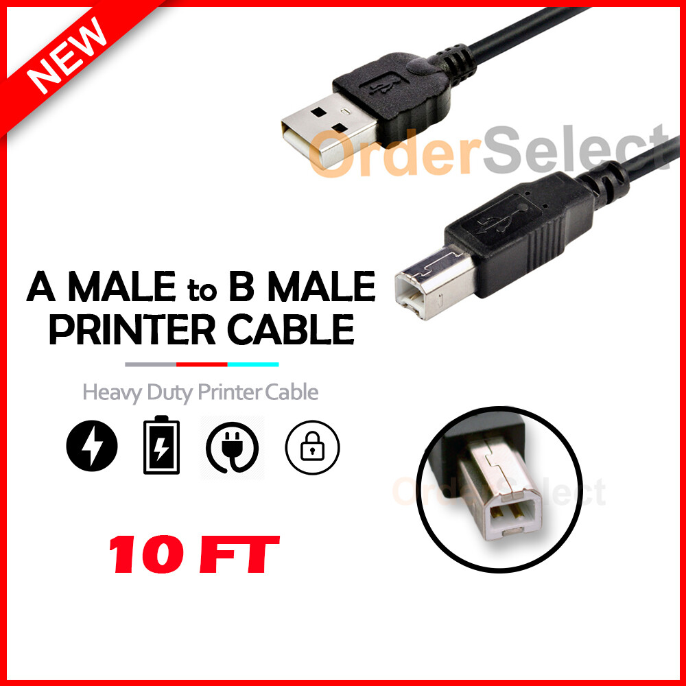 10 FT HIGH SPEED USB 2.0 A TO B PRINTER SCANNER CABLE FOR HP CANON EPSON LEXMARK