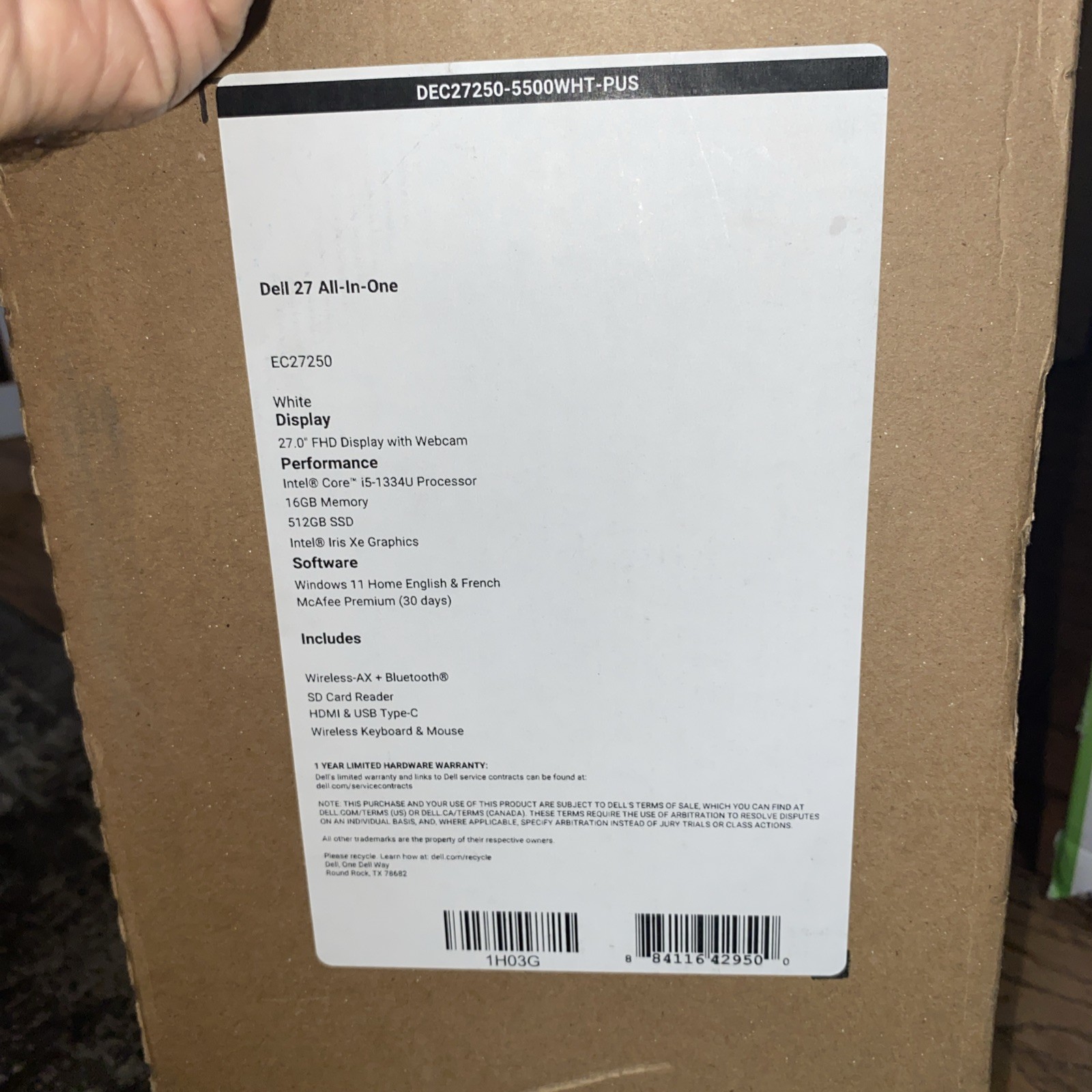 Dell 27″ EC27250 All-in-One Core 7-150U 16GB 512gbSSD FHD White Win 11 Pro – NEW