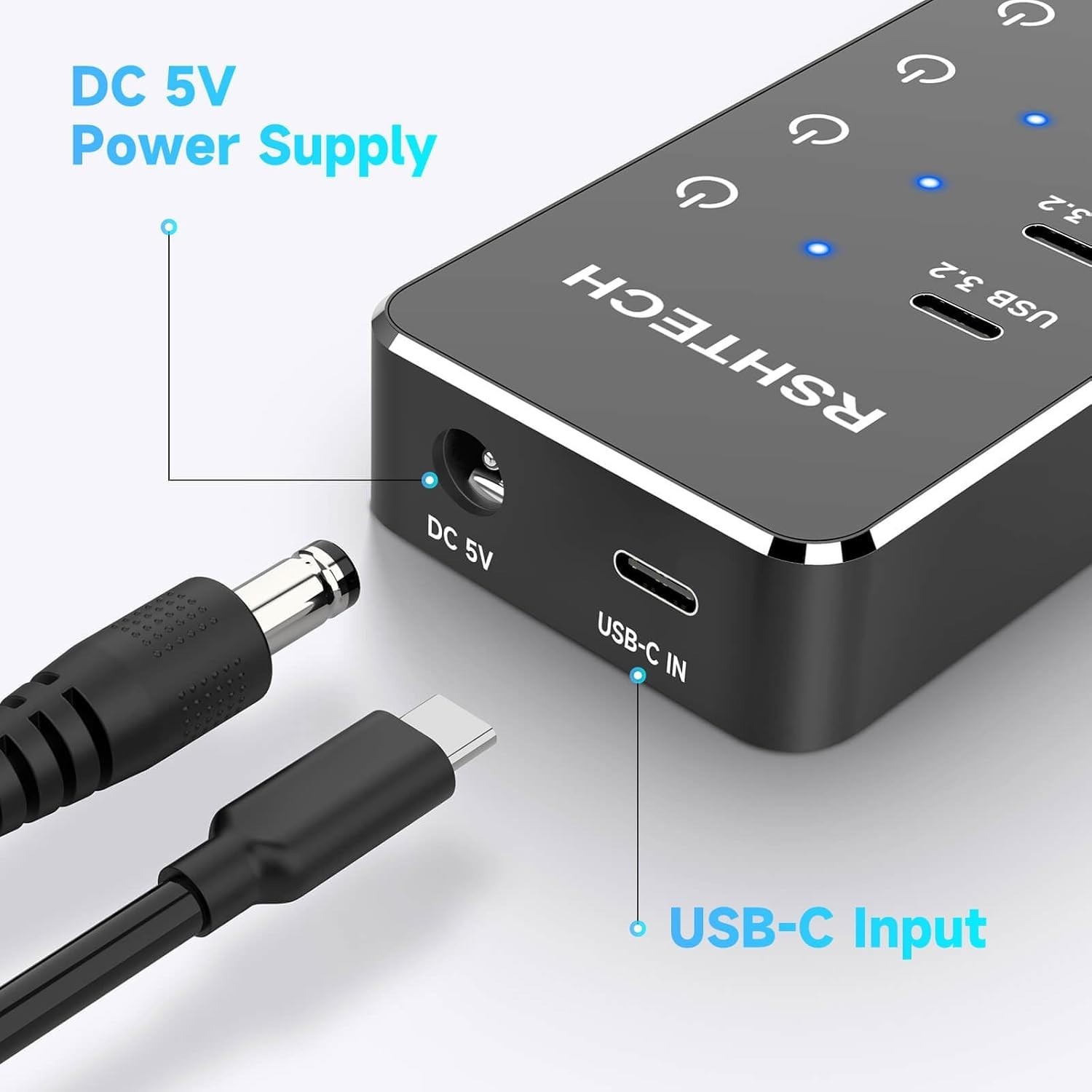 7-Port Powered USB 3.2/USB-C Hub Splitter with 3 X 10Gbps USB-3.2 Ports (2C + 1A
