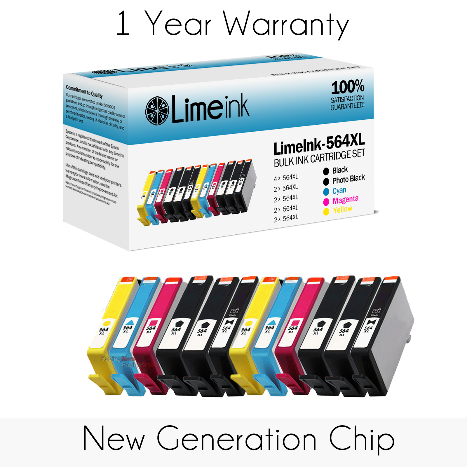 12pk For HP 564 XL Ink Cartridges Set Black/Color With Chip