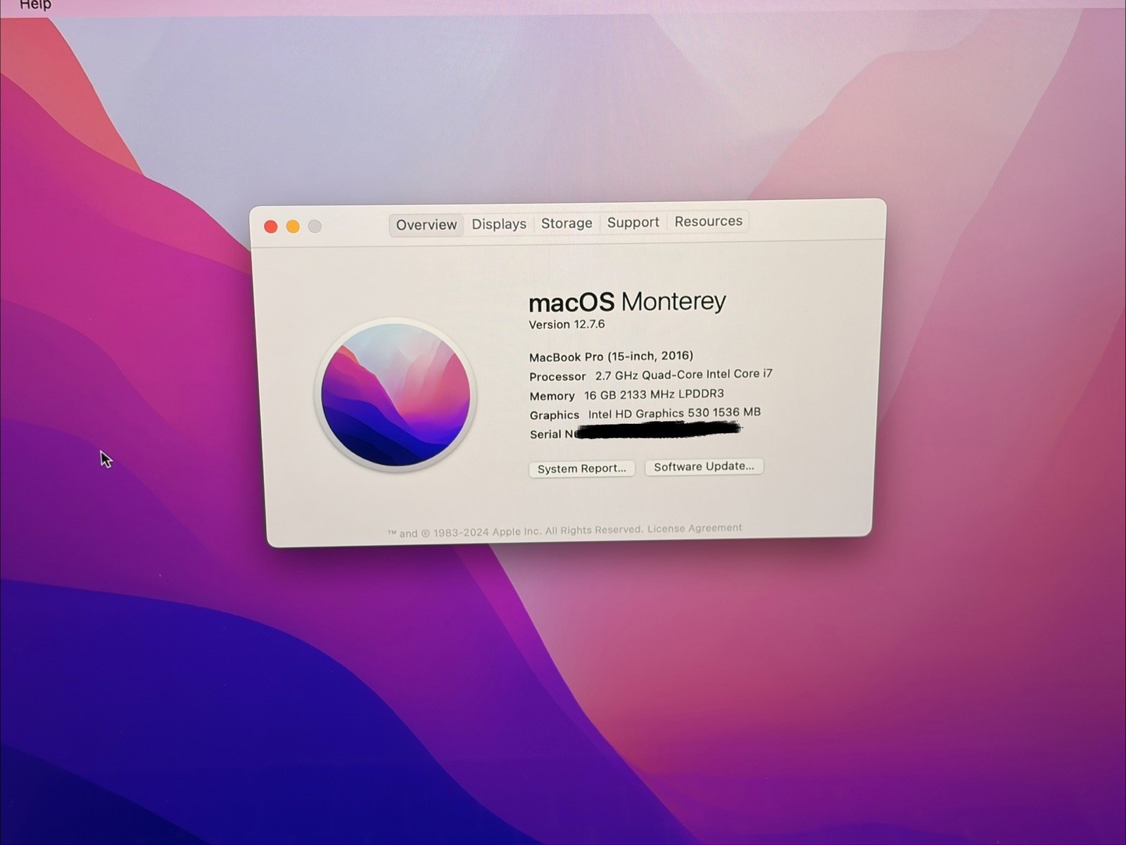 MacBook Pro 15″ 2016 – i7 2.7GHz, 16GB RAM, 1TB SSD, Radeon Pro 460 (Very Good)