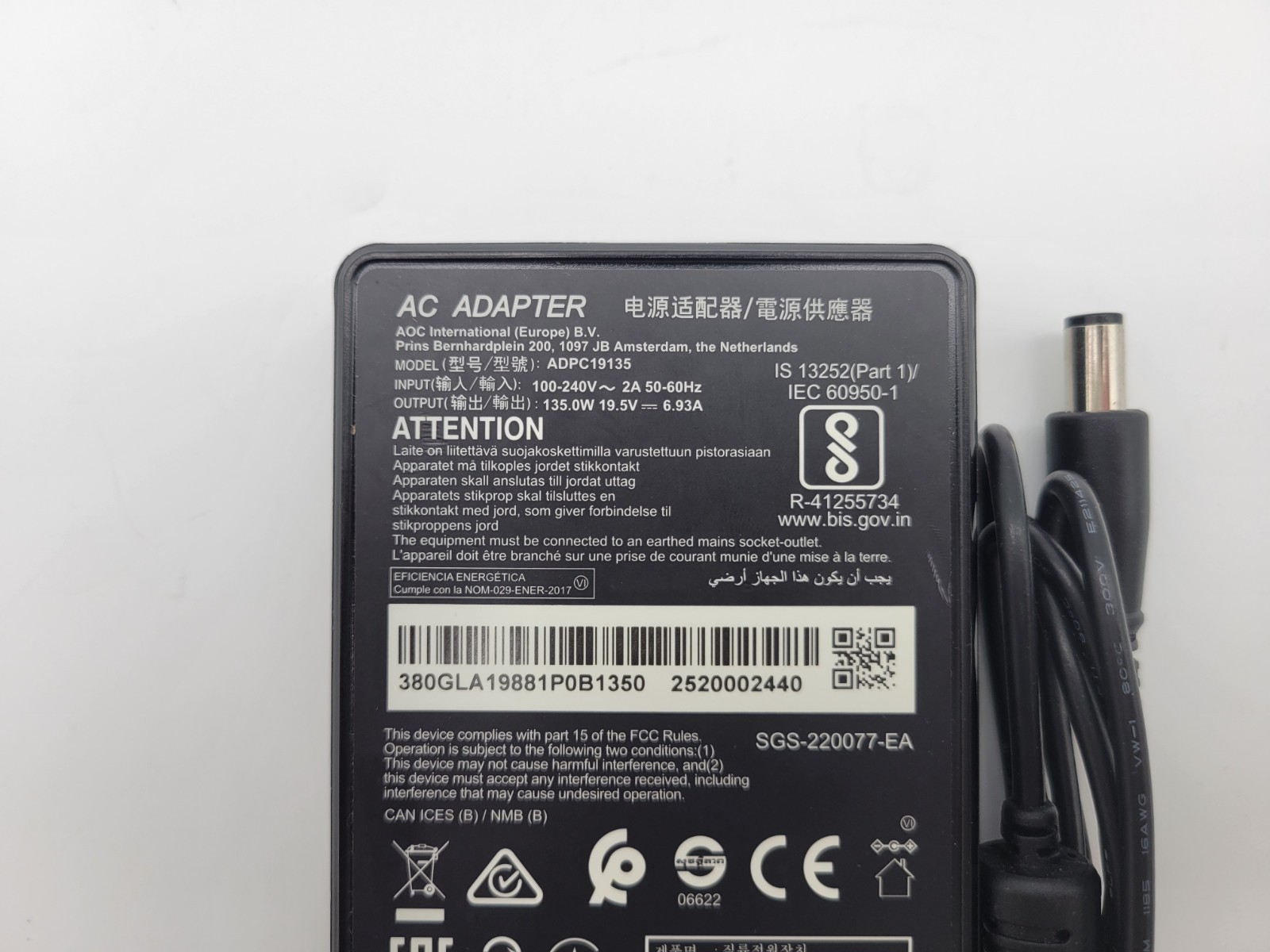 For AOC Agon PRO AG276QZD2 Gaming 7.4mm 135W 19.5V 6.93A 220083-24 UK CA OEM