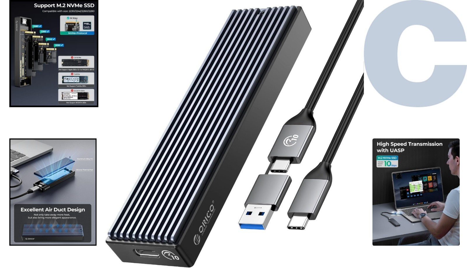 High-Speed M.2 NVMe SSD Adapter – 10 Gbps USB 3.1 Case for Up to 8TB Storage