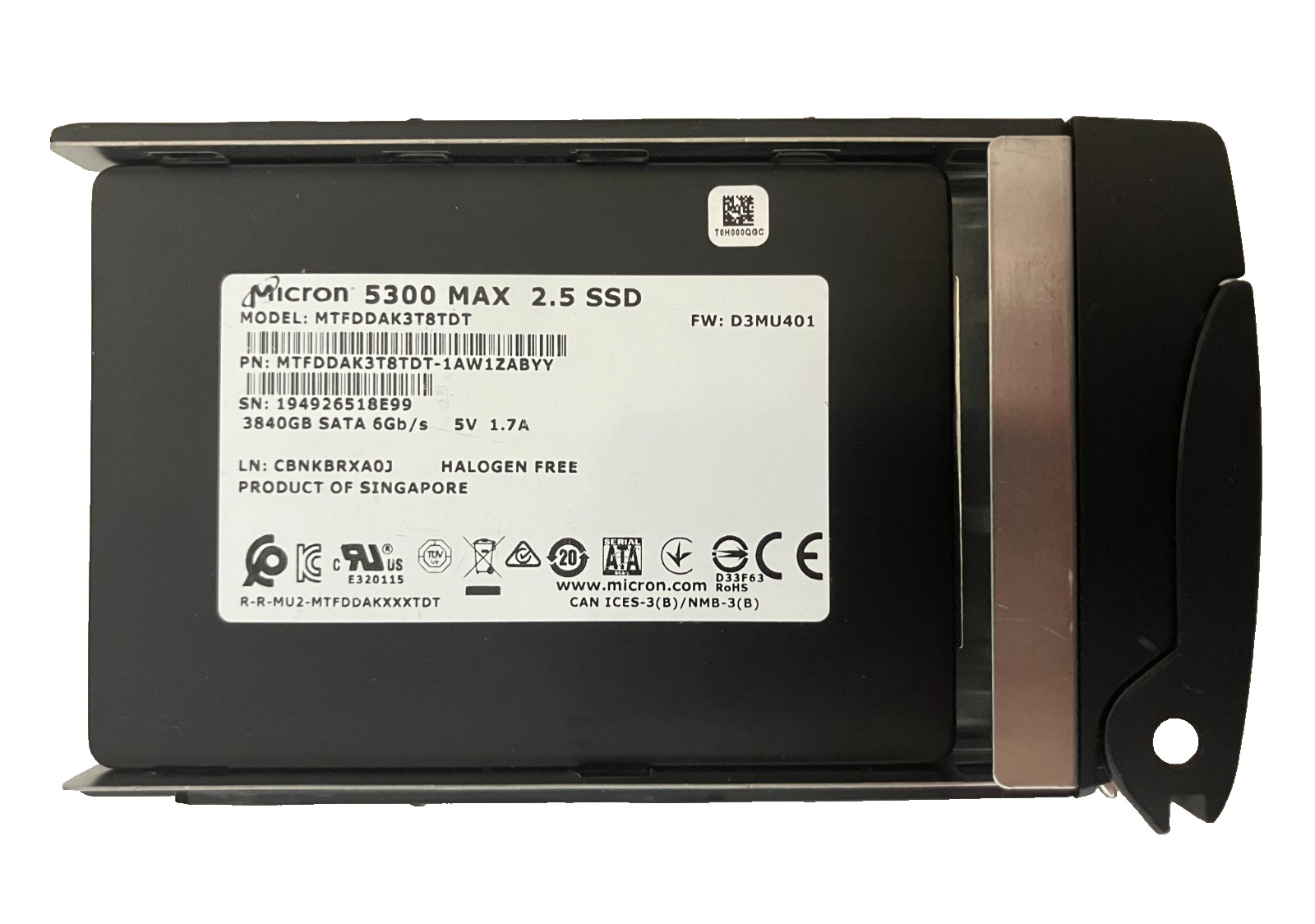 MICRON 5300 MAX MTFDDAK3T8TDT SSD 3.84TB SATA 6Gb/s 2.5″ 512 b/s 95-100% Health