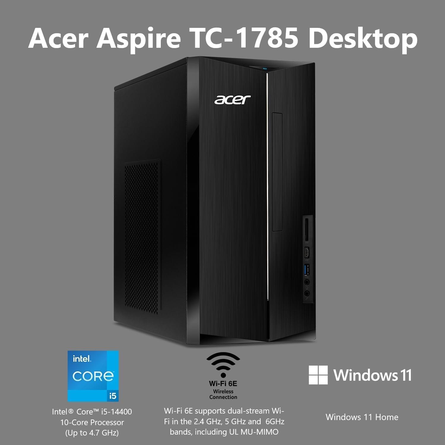 Acer Aspire Desktop i5-14400 14th Gen 16GBRAM(8GB*2) 1TB SSD UHD 730 Refurb