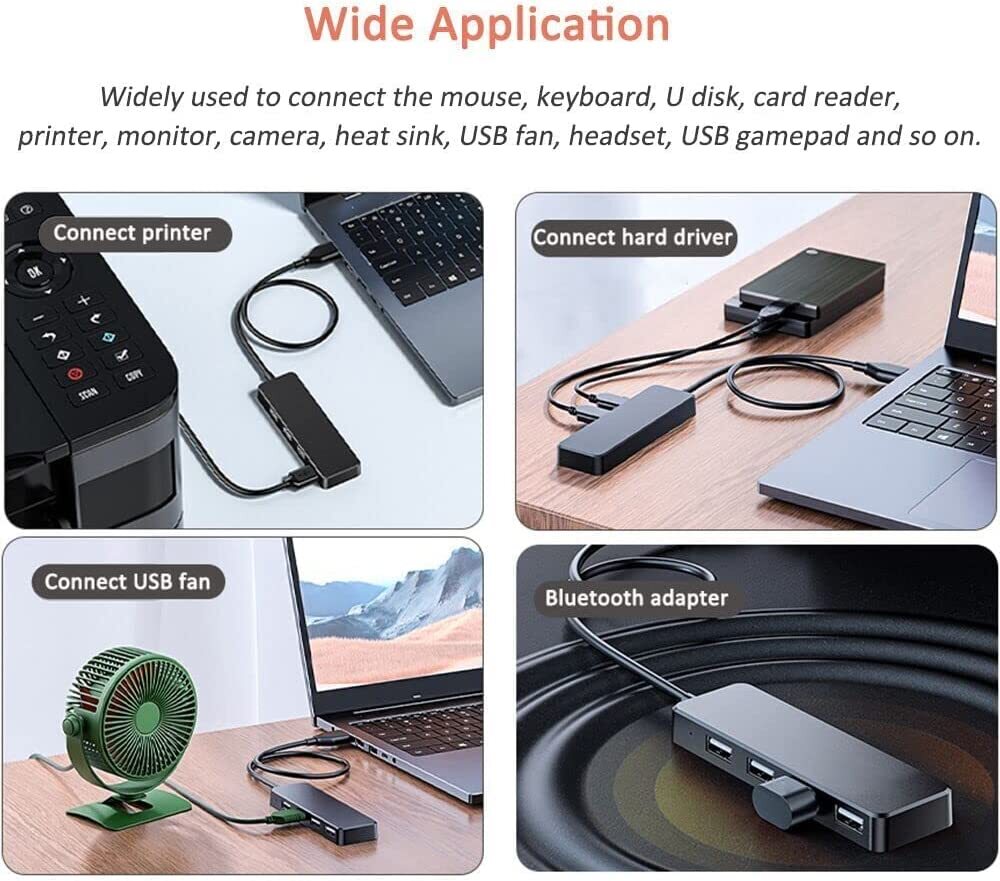 2-Pack USB 3.0 4-Port USB Hub USB Splitter USB Expander for Laptop, Flash Drive