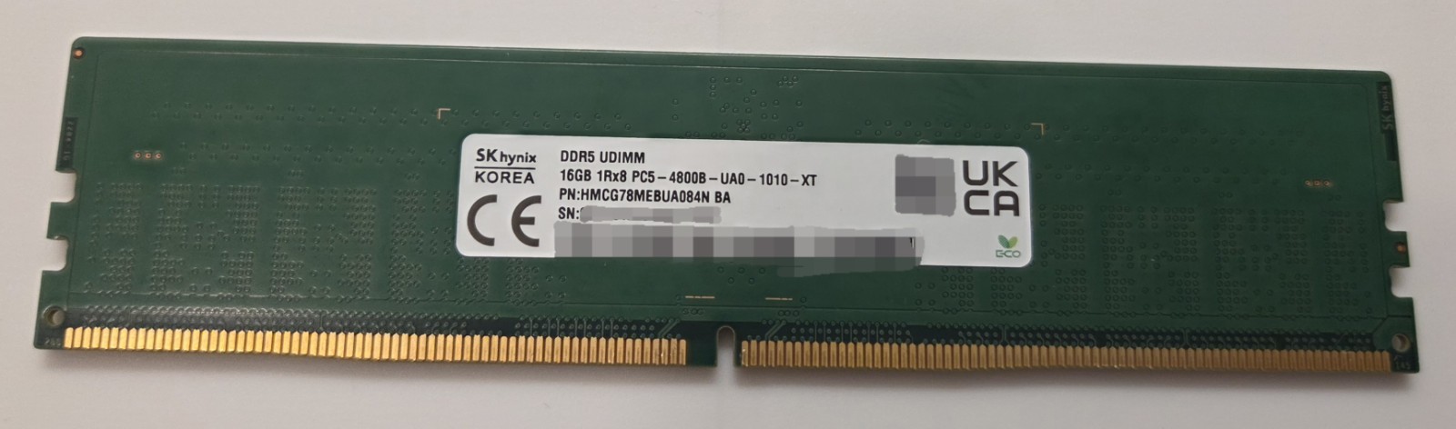 SK hynix 16GB DDR5-4800 UDIMM RAM HMCG78MEBUA084N BA Last Known Working