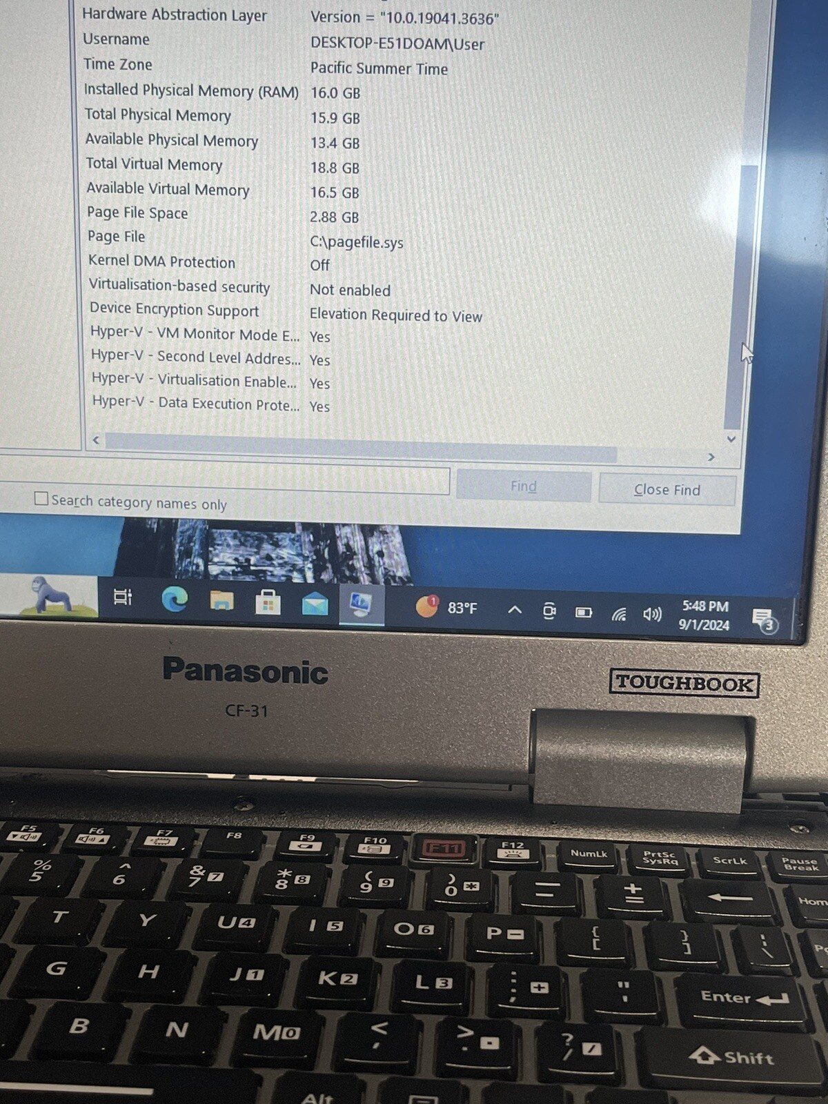 Panasonic Toughbook CF-31 MK6 I5-7300U 2.70 ghz 16gb 250 gb SSD 4G W11