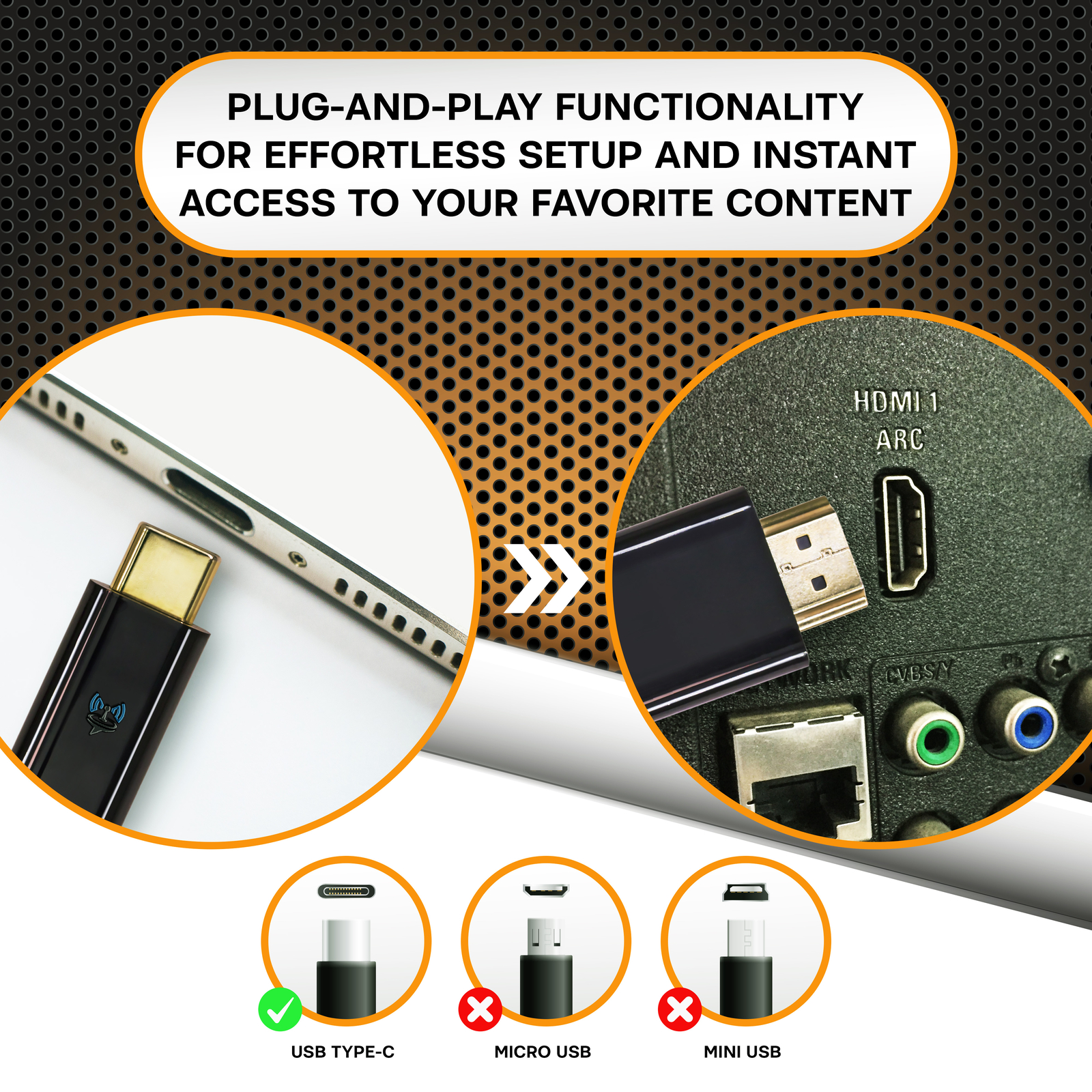 SatelliteSale USB Type C to HDMI Cable Adapter 4K/30Hz Black Cord