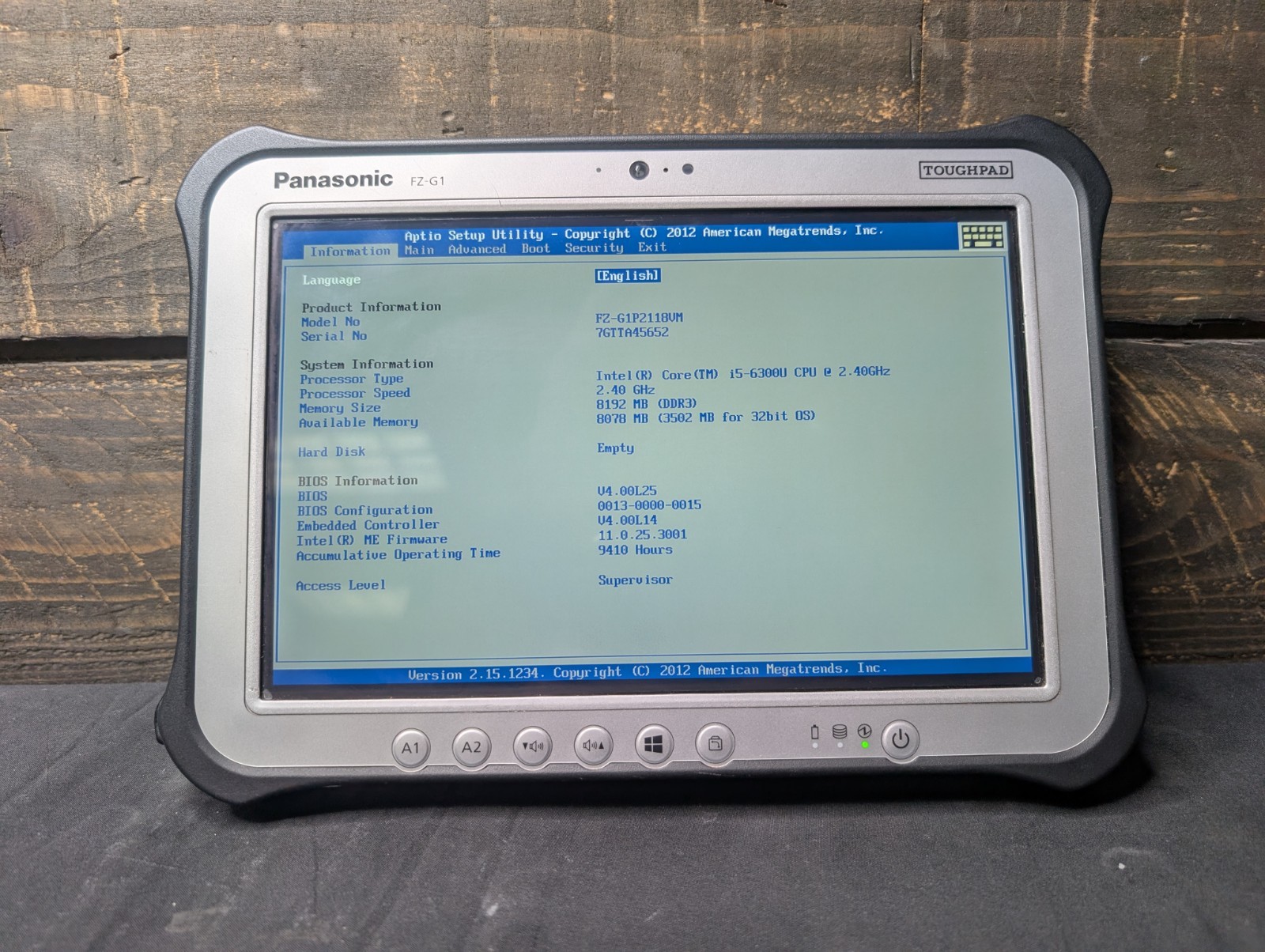 PANASONIC TOUGHPAD FZ-G1 MK4 i5-6300U 2.4GHz 8GB RAM NO SSD BIOS UNLOCKED