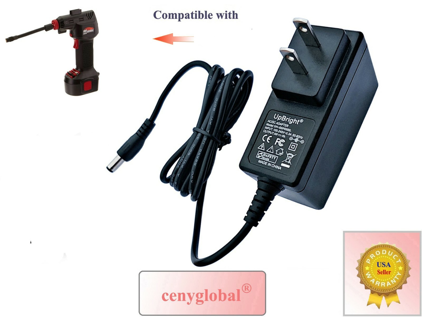 AC/DC Adapter For Air Hawk Pro Portable Automatic Cordless Tire Inflator AirHawk
