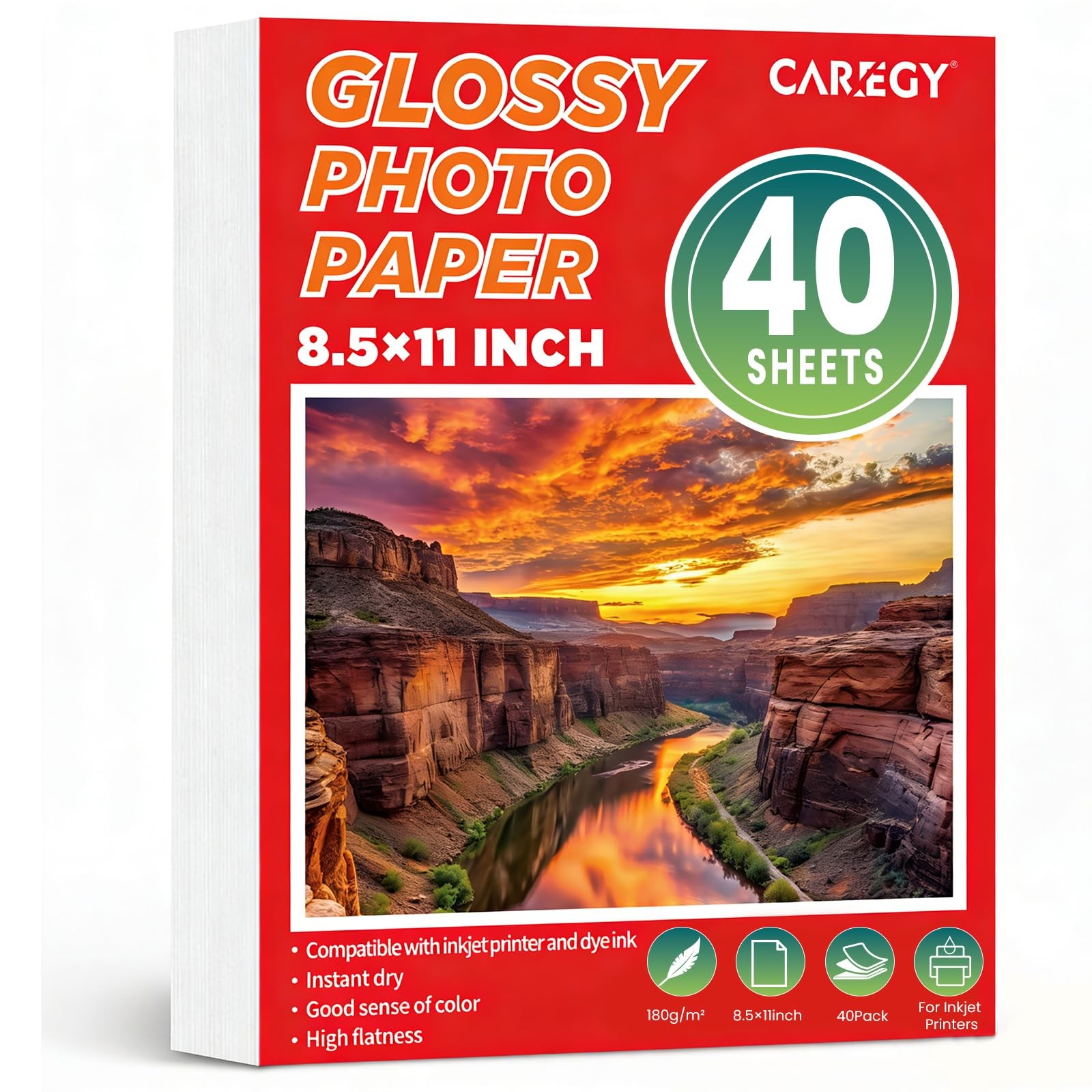 40 Sheets Single Sided Glossy Photo Paper for Inkjet， 8.5×11 Inches，180GSM Pr…